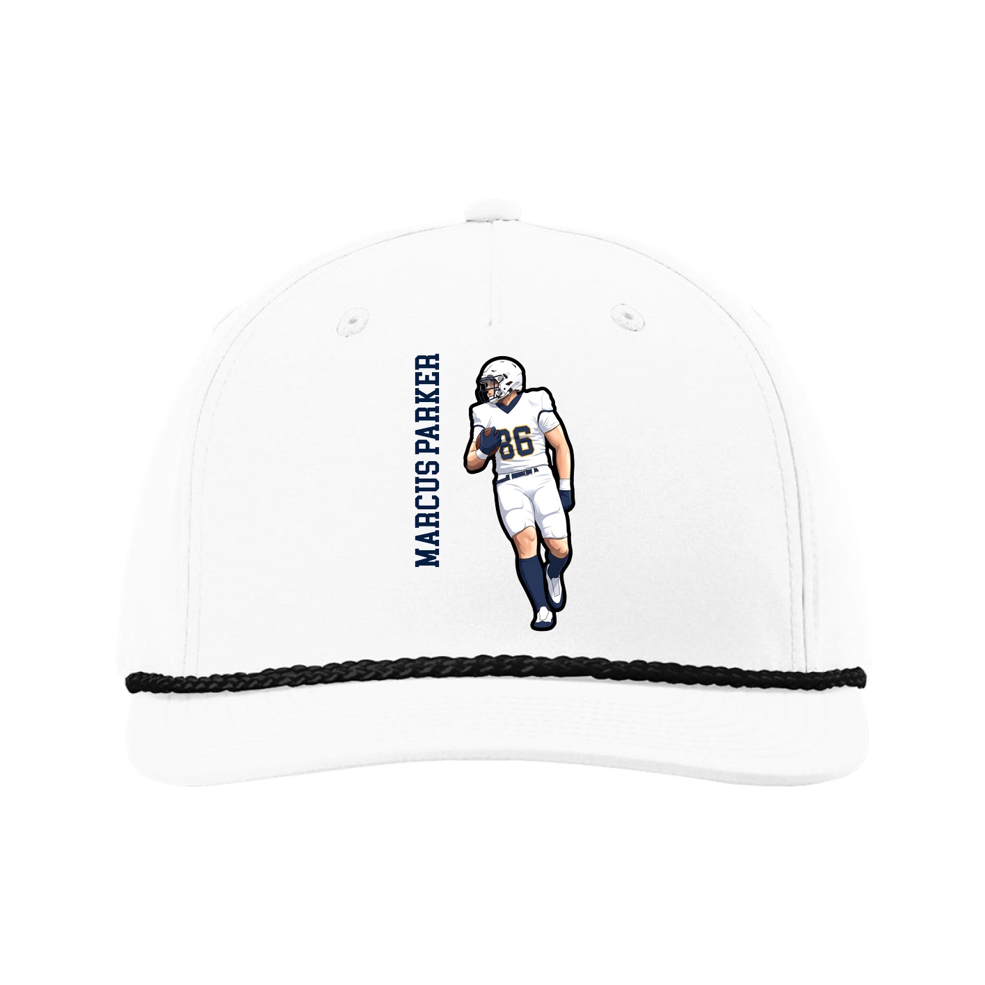 Five-Panel Classic Rope Cap — Name Vertical in White