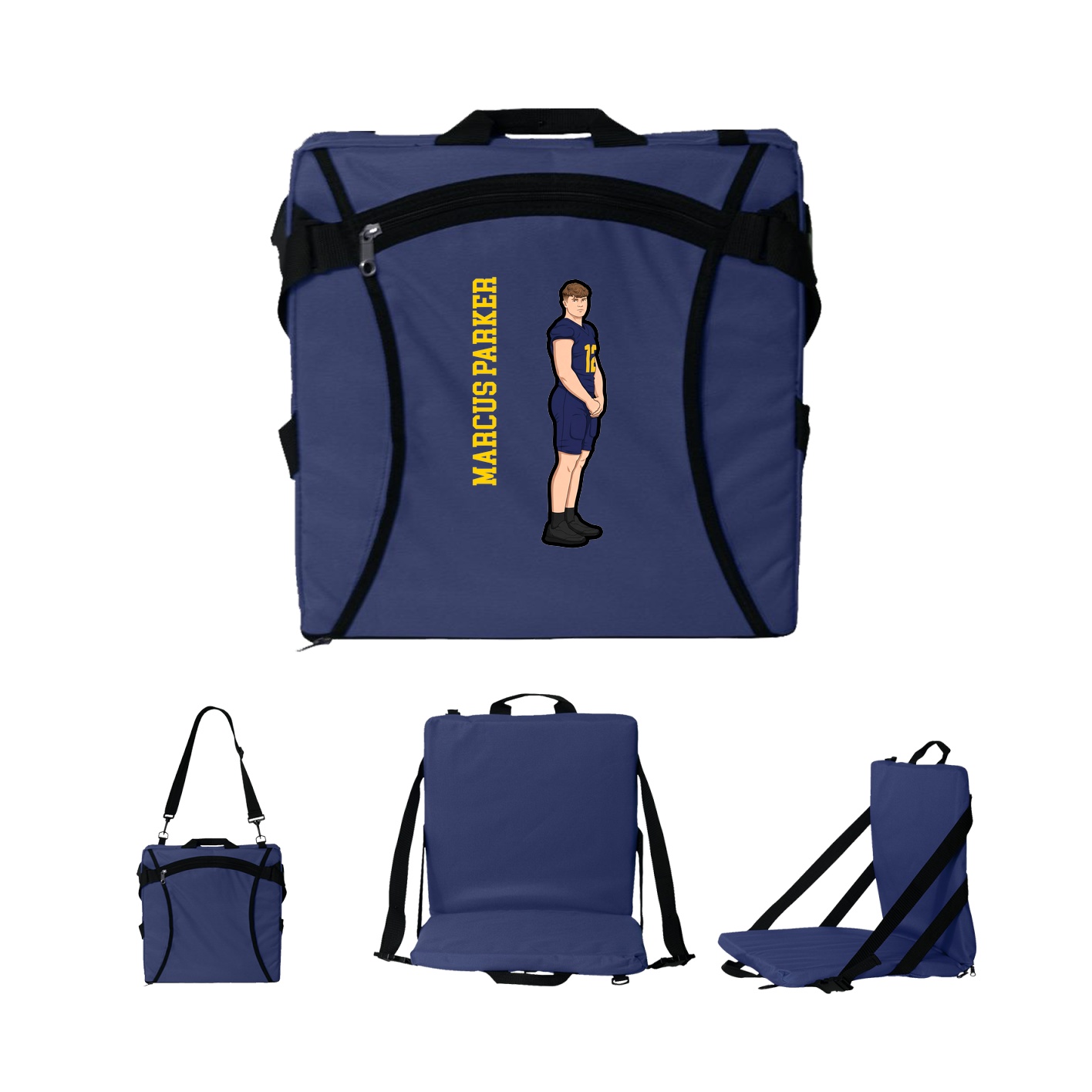 Folding Stadium Seat — Name Vertical in Navy