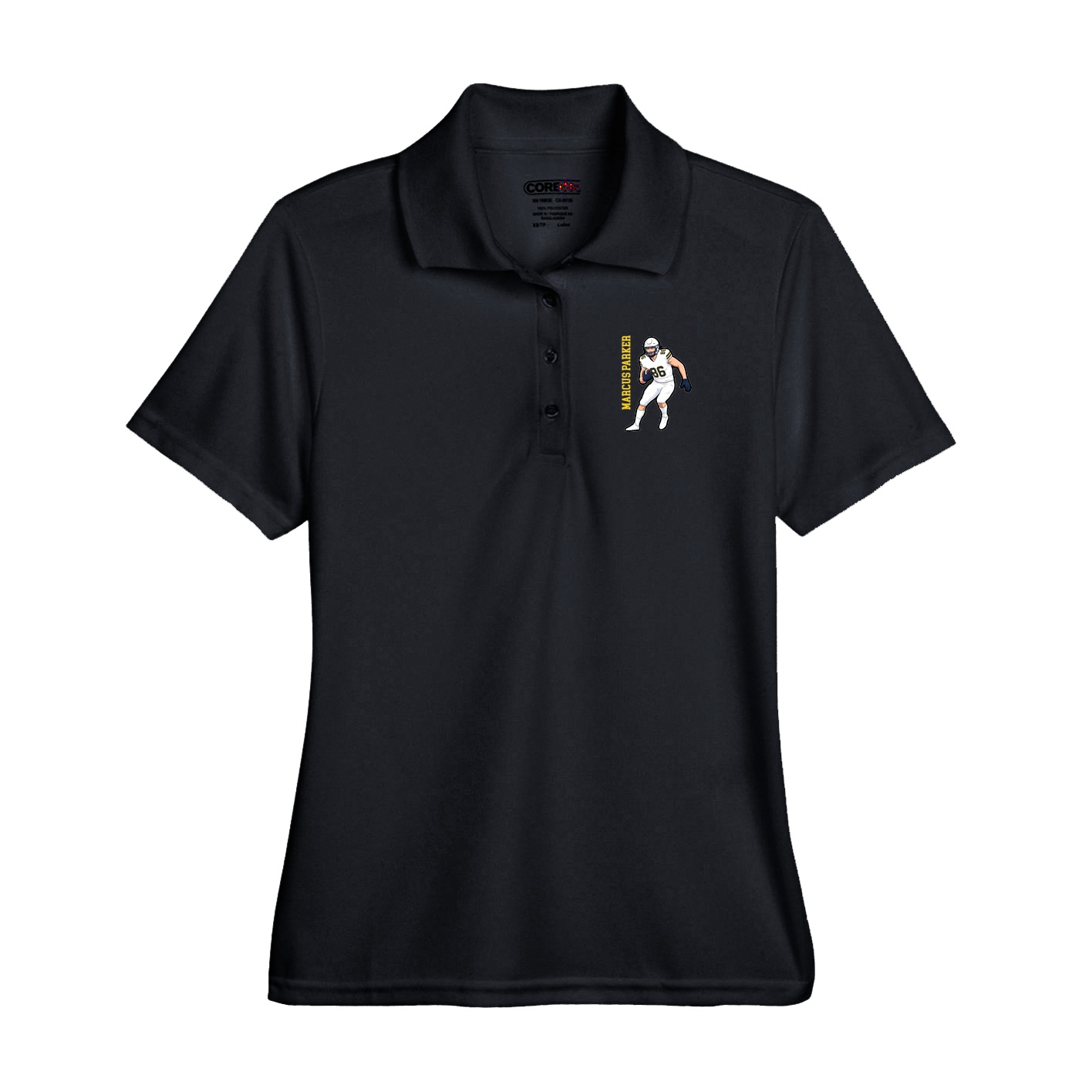 Performance Polo — Name Vertical in Black