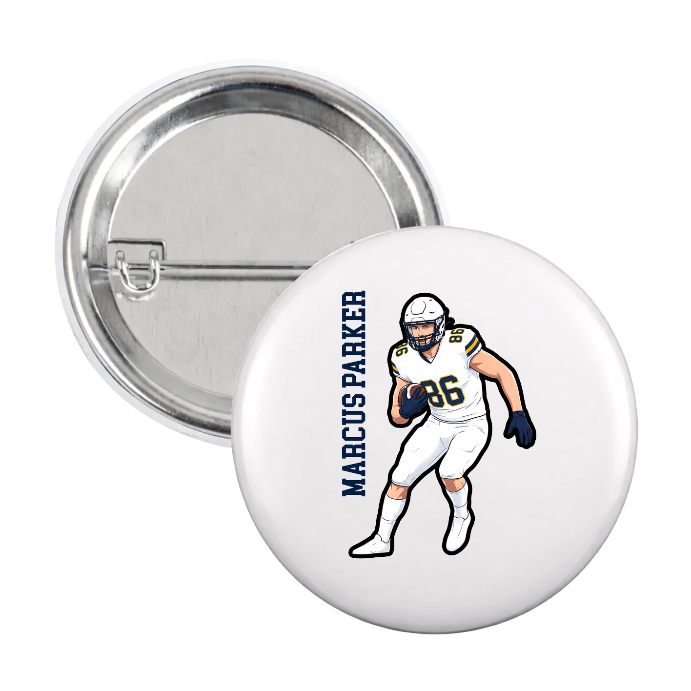 Game Day Button — Name Vertical in White