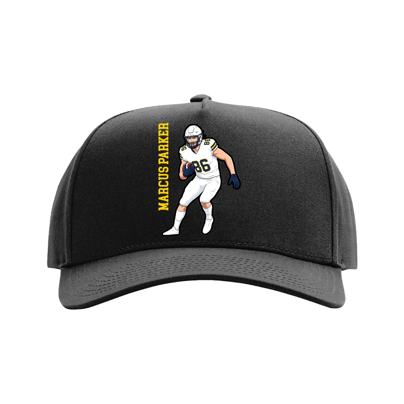 Full Fabric Five-Panel Champ Cap — Name Vertical in Black