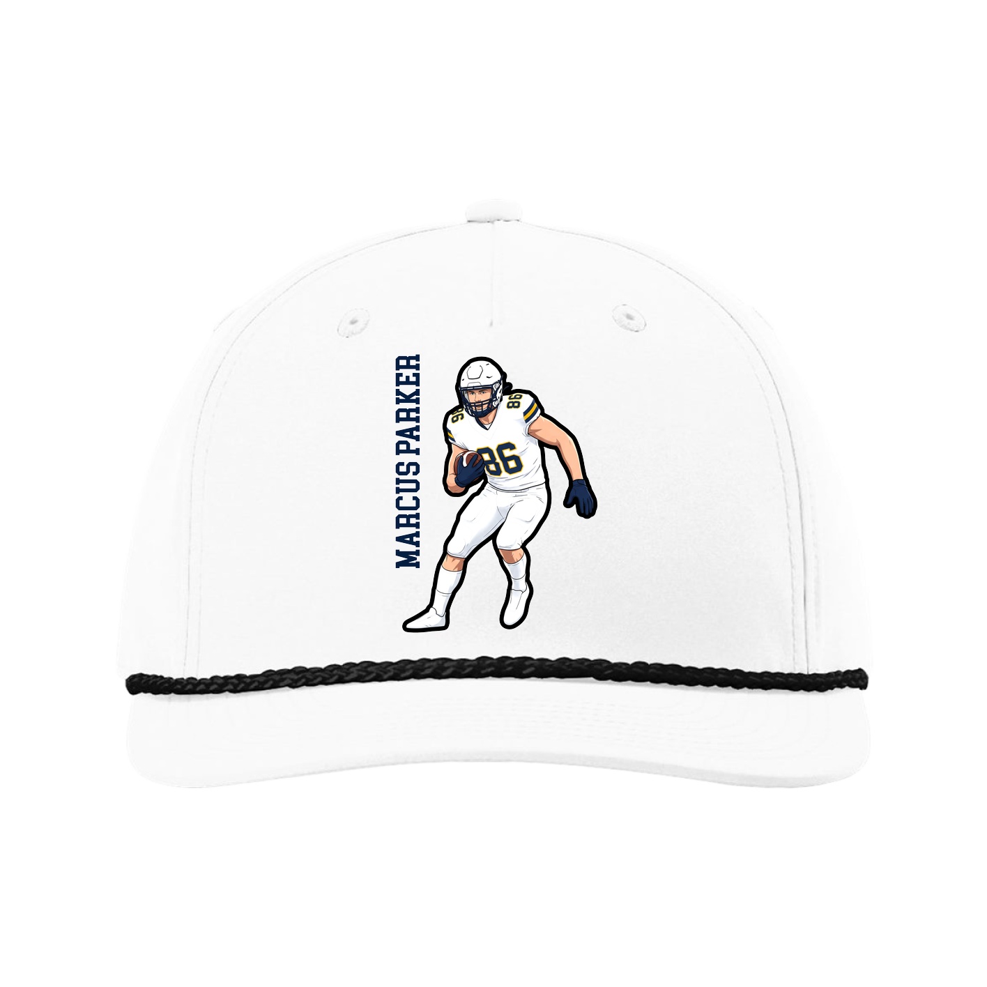 Five-Panel Classic Rope Cap — Name Vertical in White
