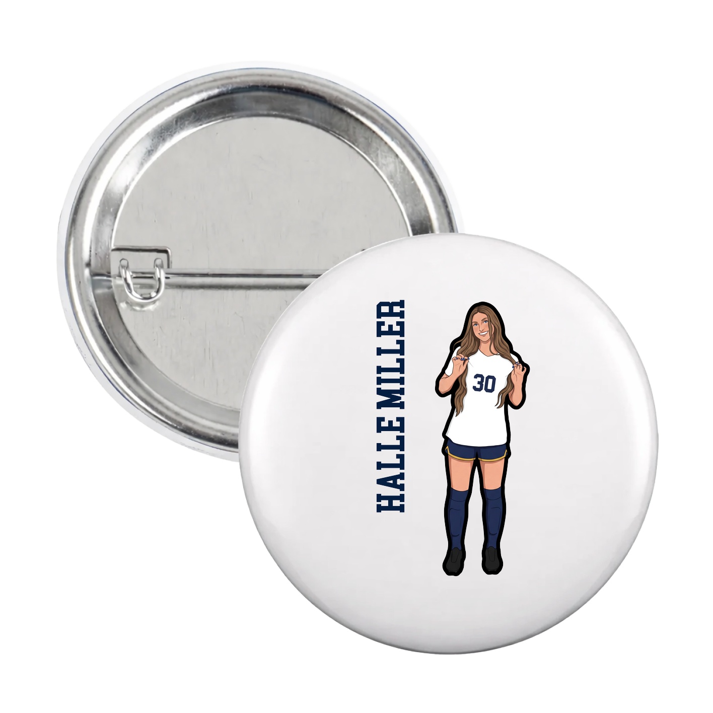 Game Day Button — Name Vertical in White