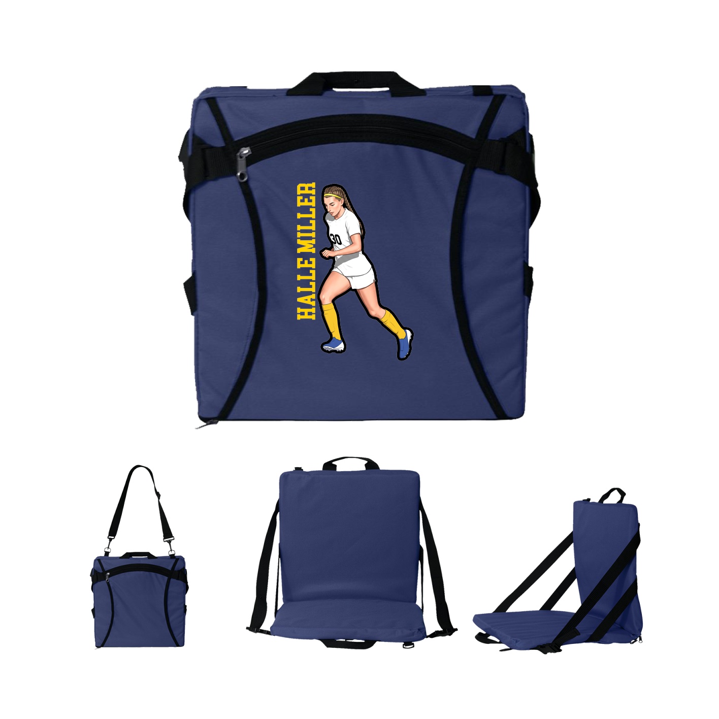 Folding Stadium Seat — Name Vertical in Navy