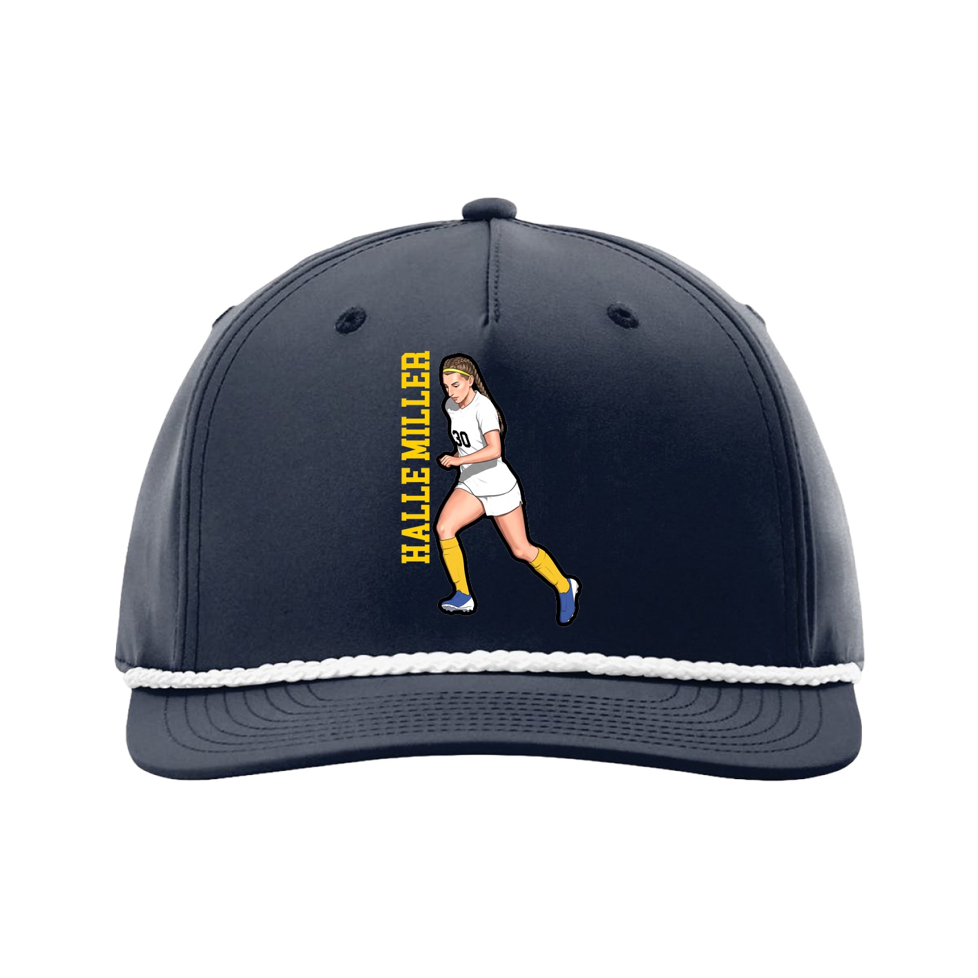 Five-Panel Classic Rope Cap — Name Vertical in Navy