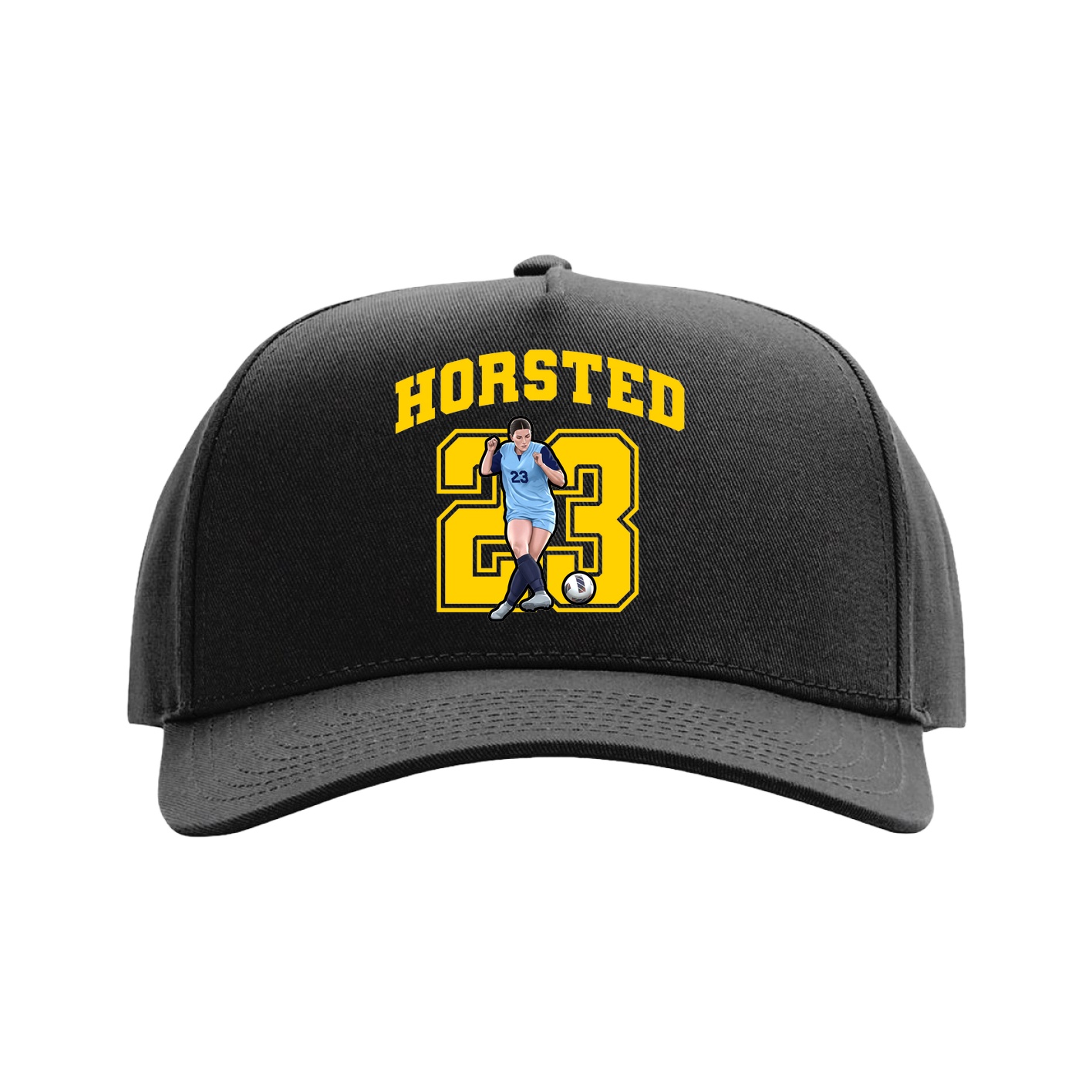 Full Fabric Five-Panel Champ Cap — Number in Black