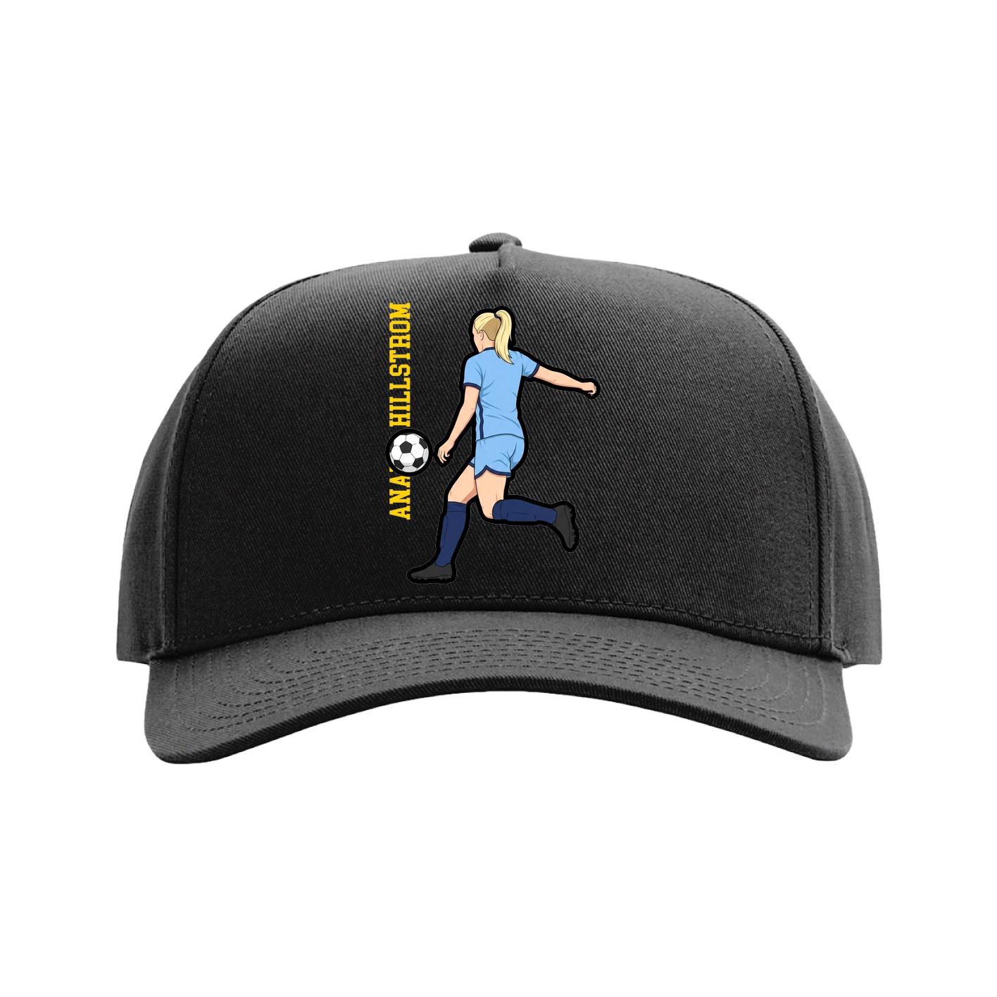 Full Fabric Five-Panel Champ Cap — Name Vertical in Black