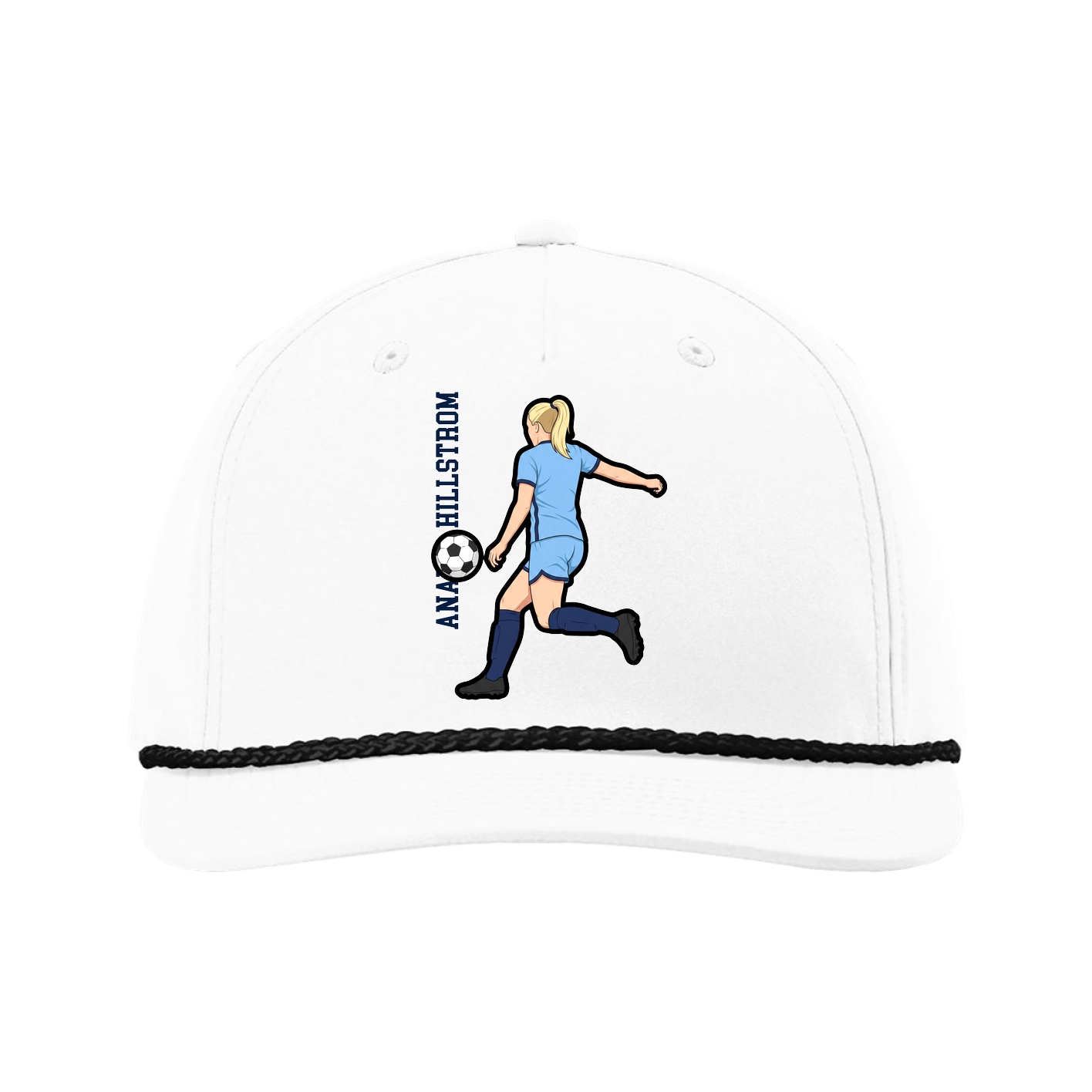 Five-Panel Classic Rope Cap — Name Vertical in White