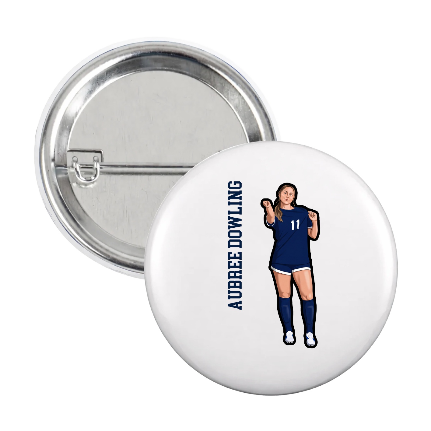 Game Day Button — Name Vertical in White