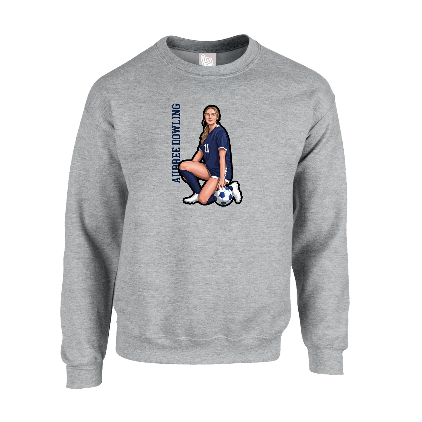 Fleece Crew — Name Vertical in Grey