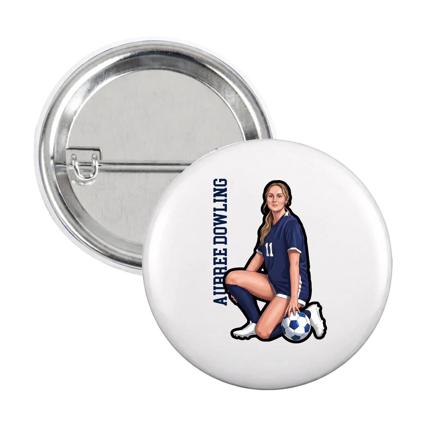 Game Day Button — Name Vertical in White
