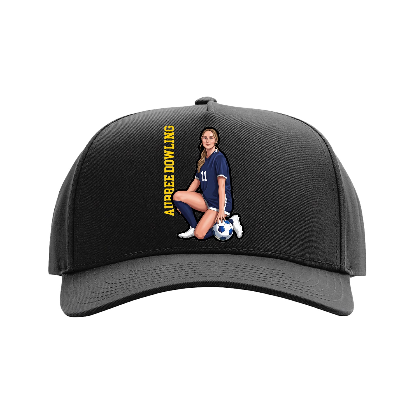 Full Fabric Five-Panel Champ Cap — Name Vertical in Black