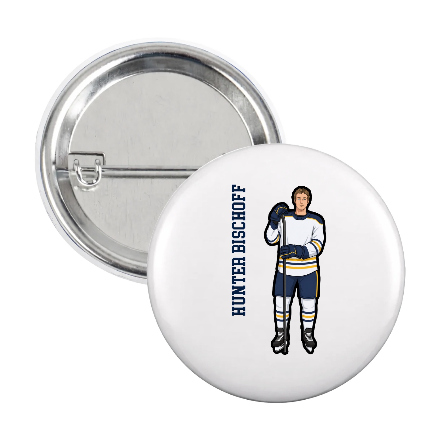 Game Day Button — Name Vertical in White