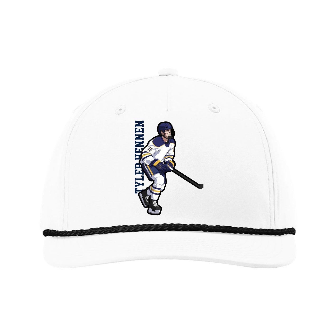 Five-Panel Classic Rope Cap — Name Vertical in White