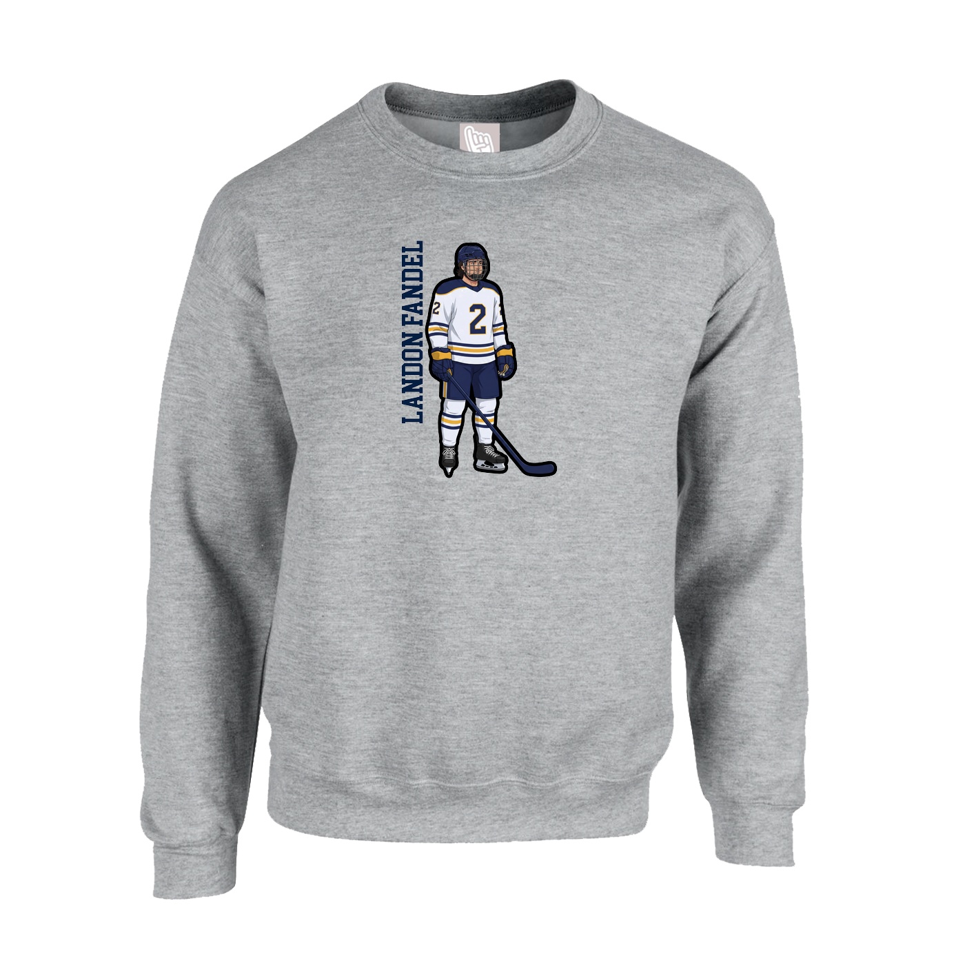 Fleece Crew — Name Vertical in Grey