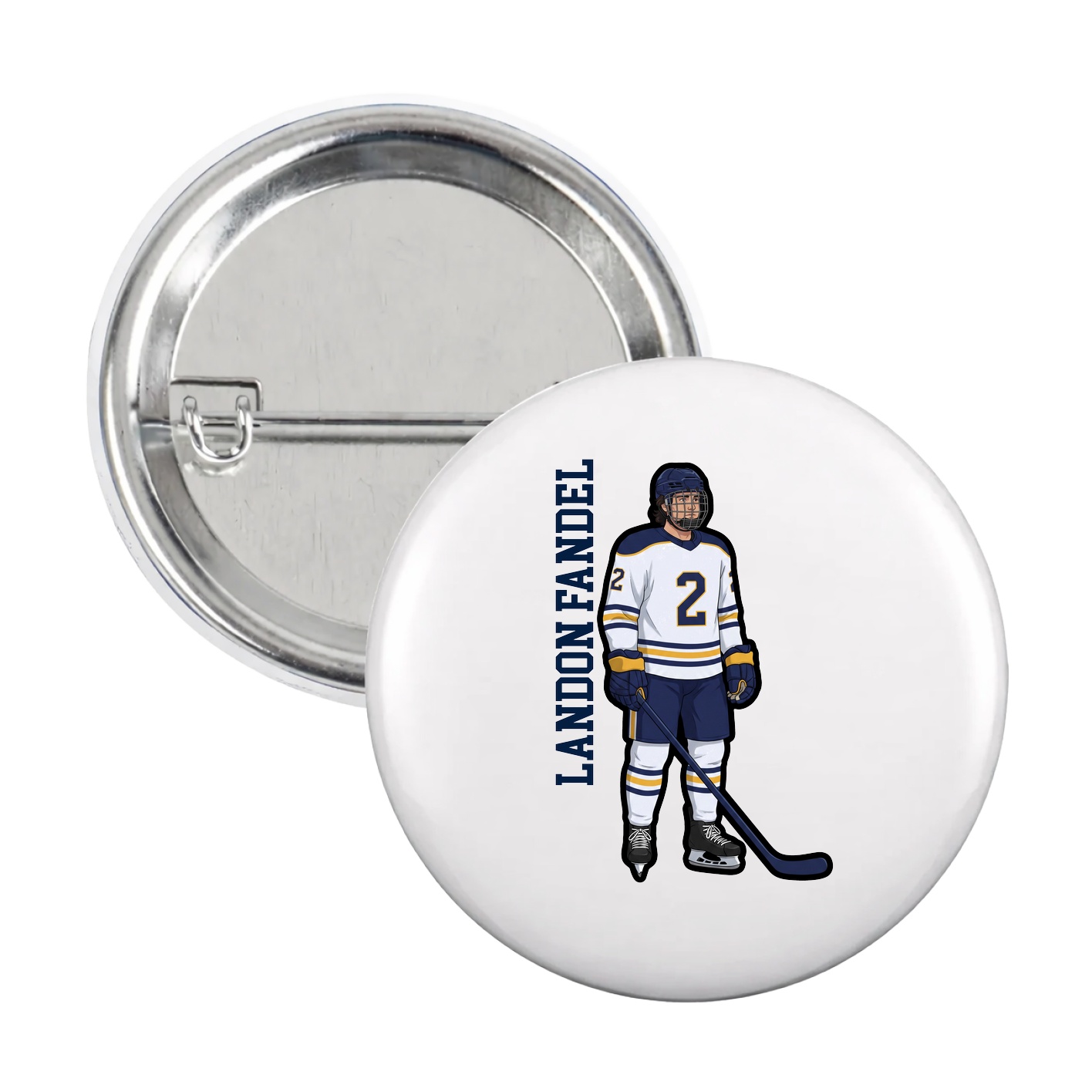 Game Day Button — Name Vertical in White