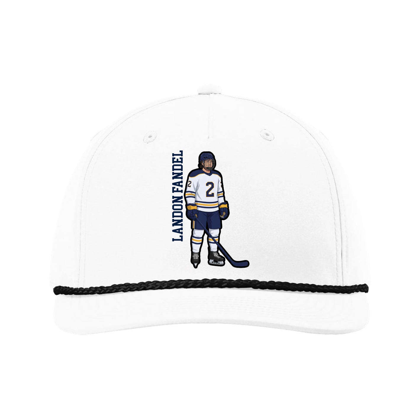 Five-Panel Classic Rope Cap — Name Vertical in White