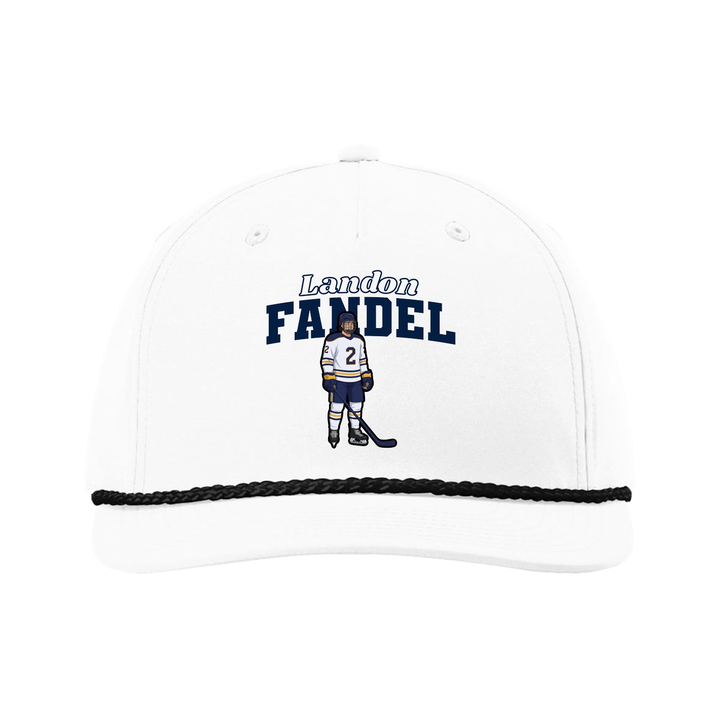 Five-Panel Classic Rope Cap — Name Arch in White