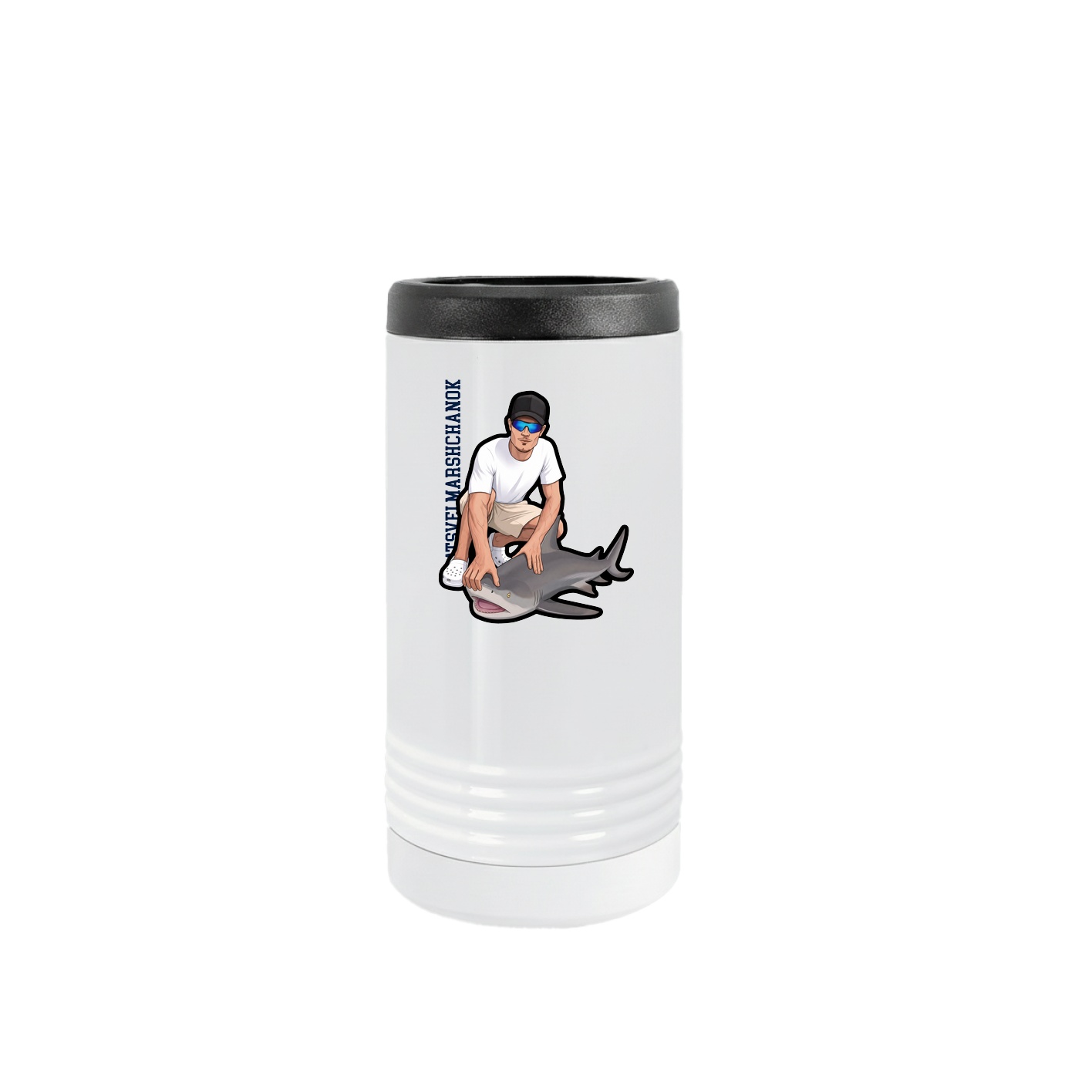 Slim Beverage Holder — Name Vertical in White