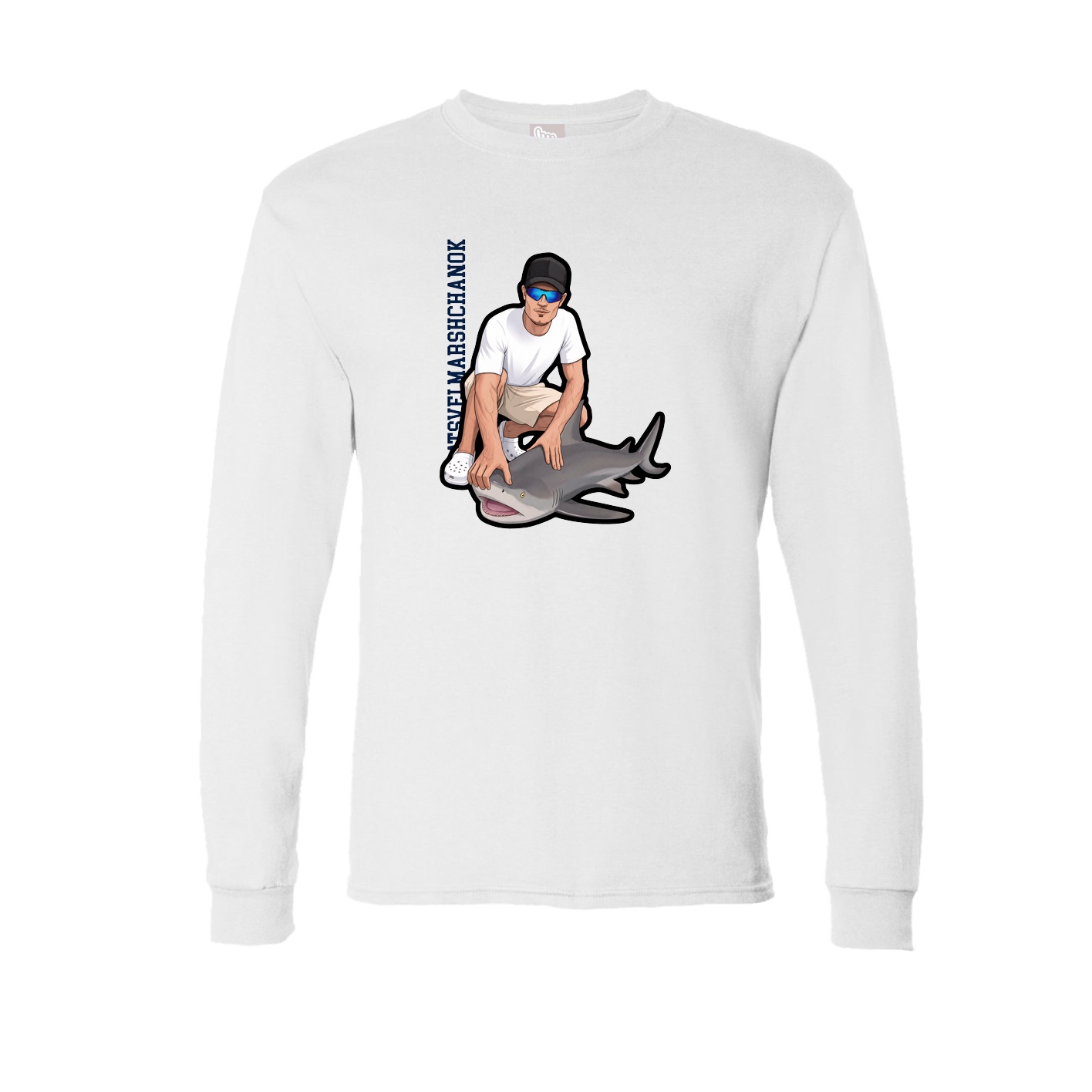Long Sleeve Tee — Name Vertical in White