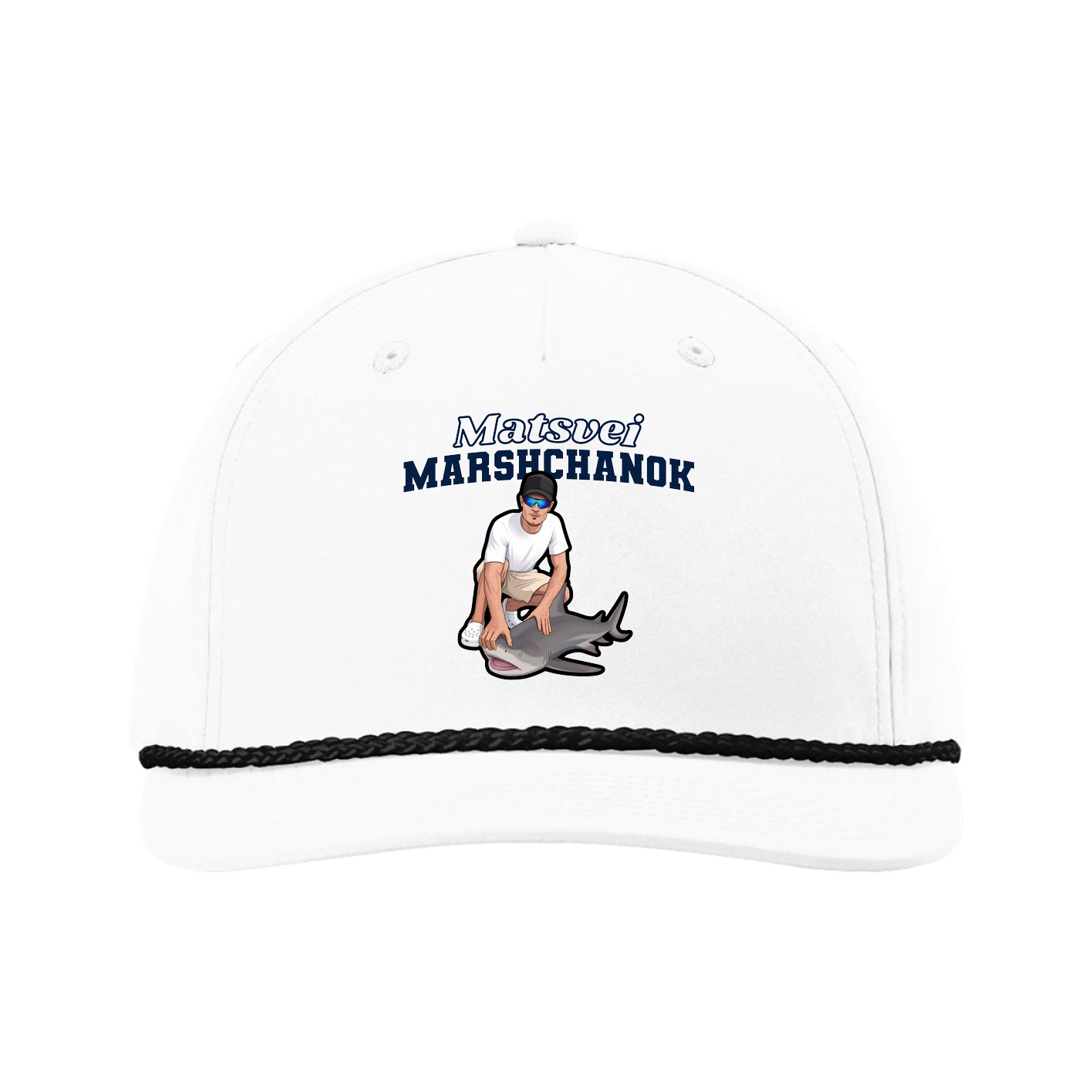 Five-Panel Classic Rope Cap — Name Arch in White