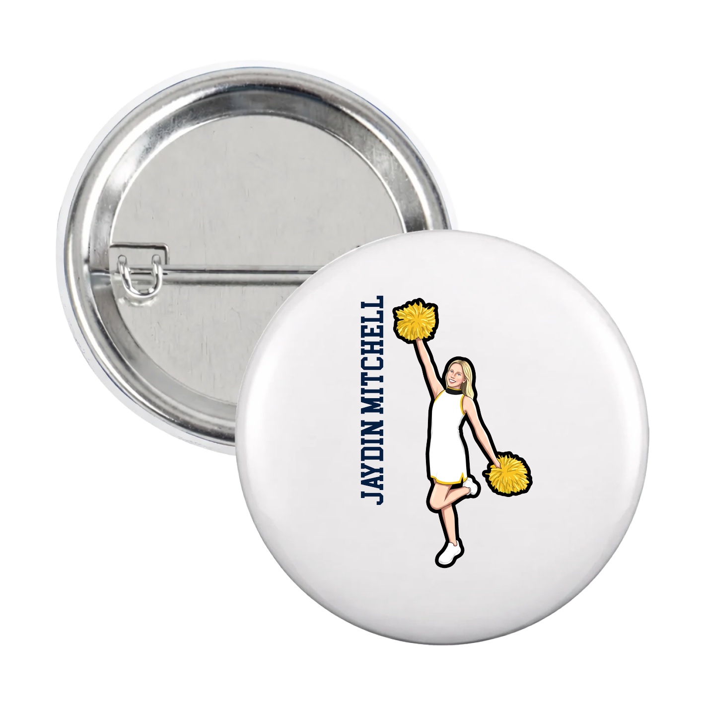 Game Day Button — Name Vertical in White