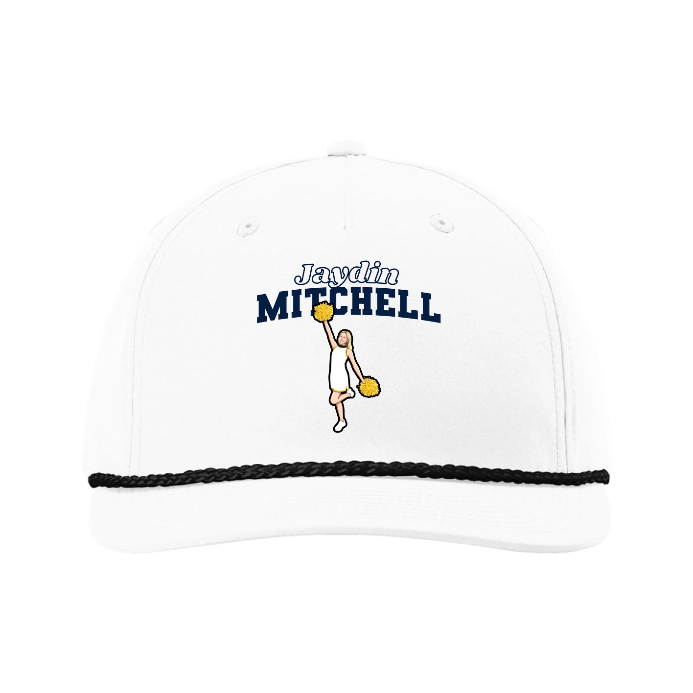 Five-Panel Classic Rope Cap — Name Arch in White