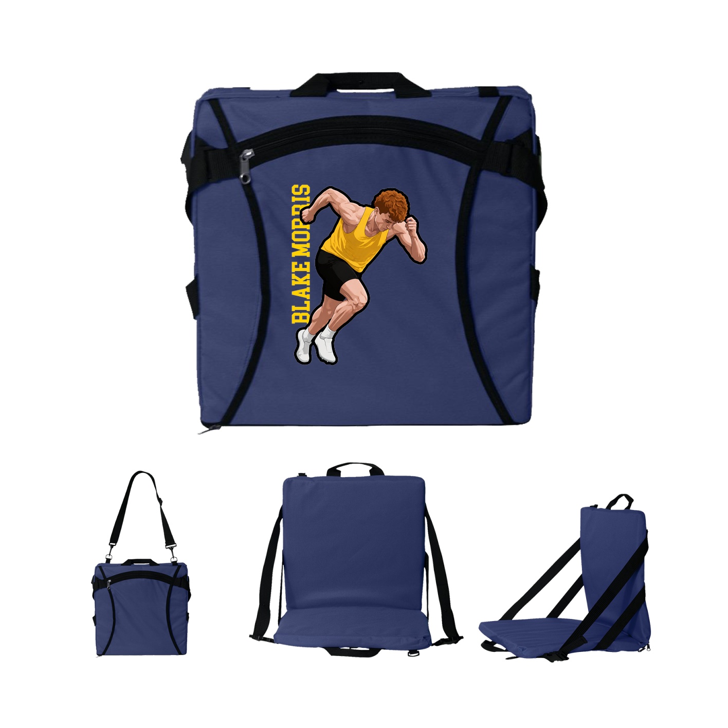 Folding Stadium Seat — Name Vertical in Navy
