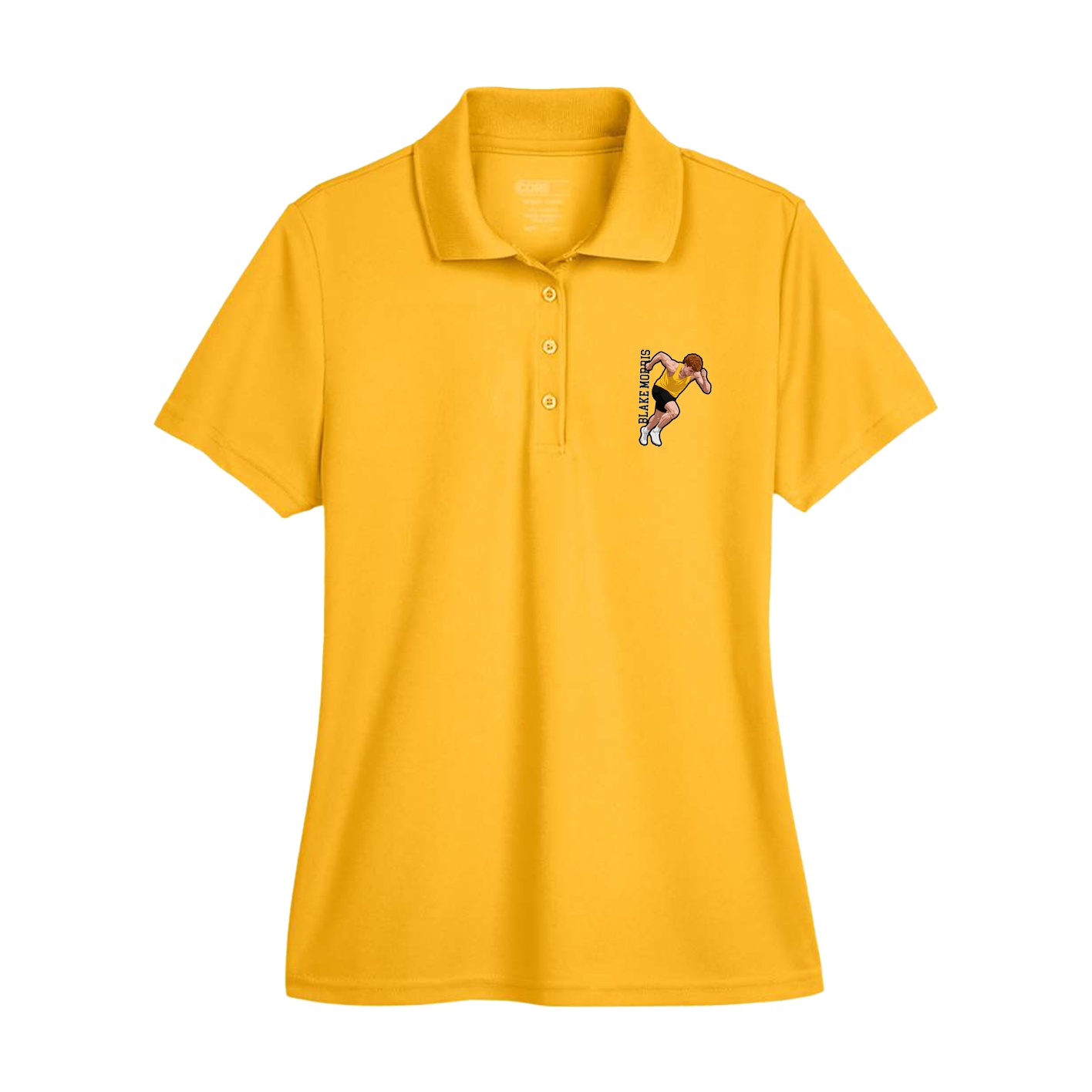 Womens Performance Polo — Name Vertical in Gold