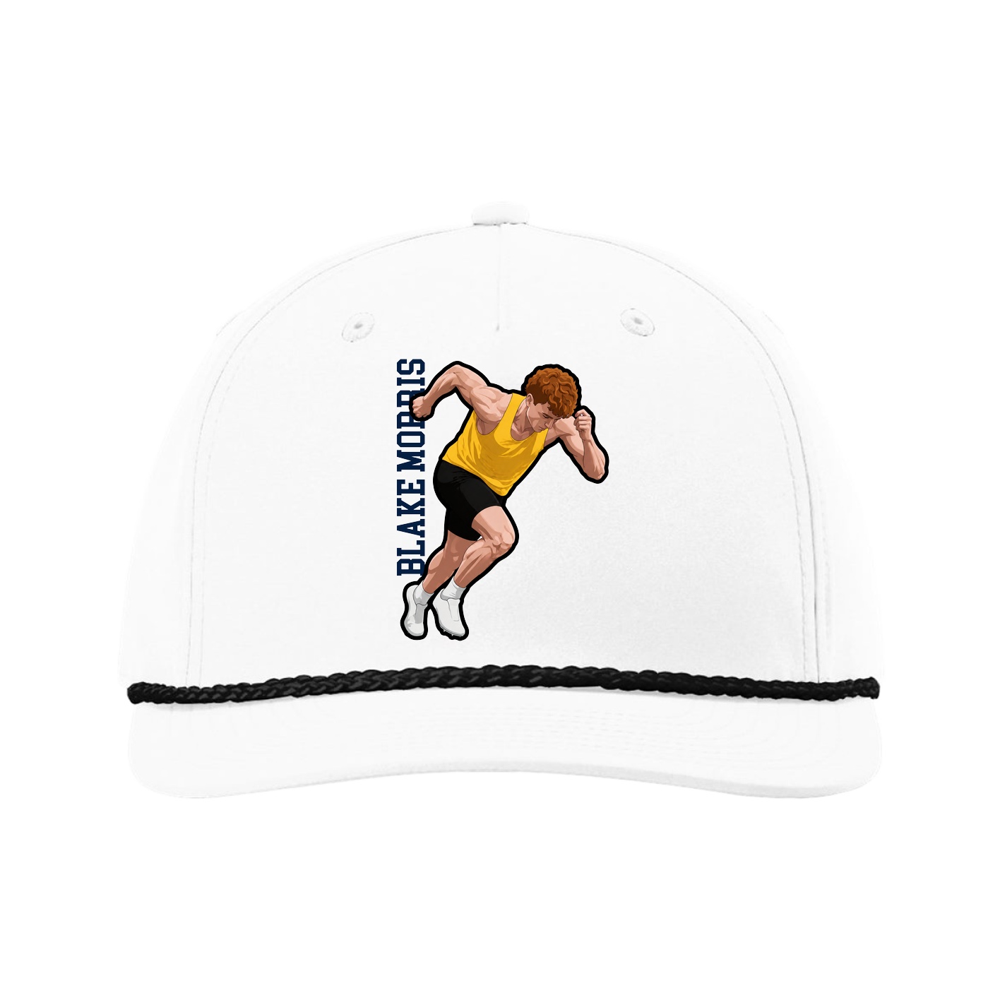 Five-Panel Classic Rope Cap — Name Vertical in White