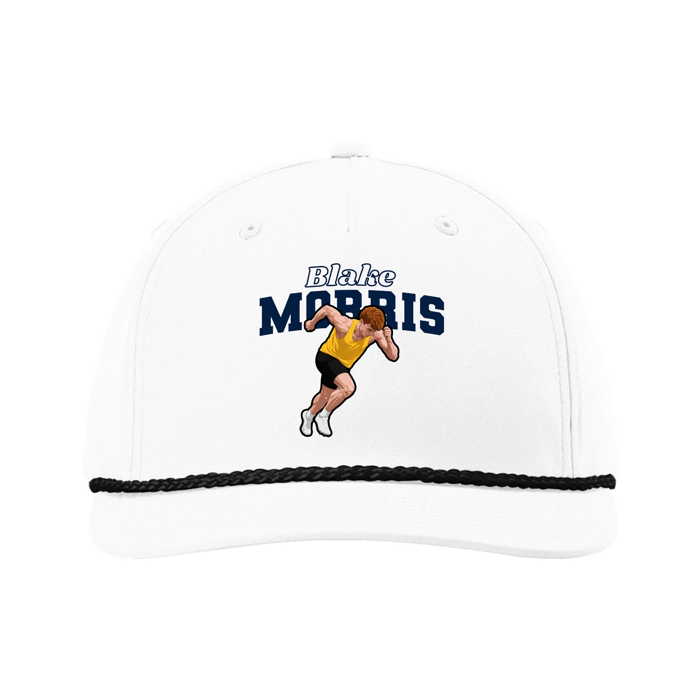 Five-Panel Classic Rope Cap — Name Arch in White