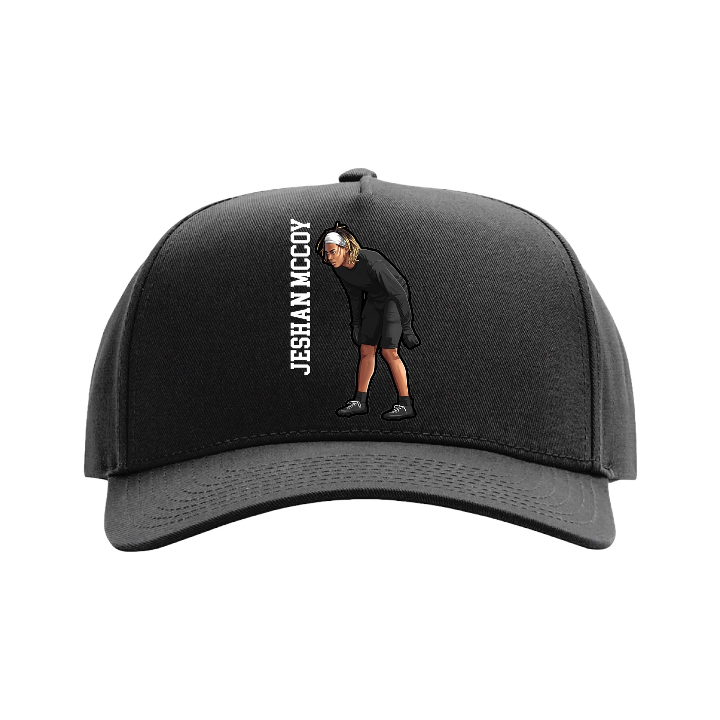 Full Fabric Five-Panel Champ Cap — Name Vertical in Black