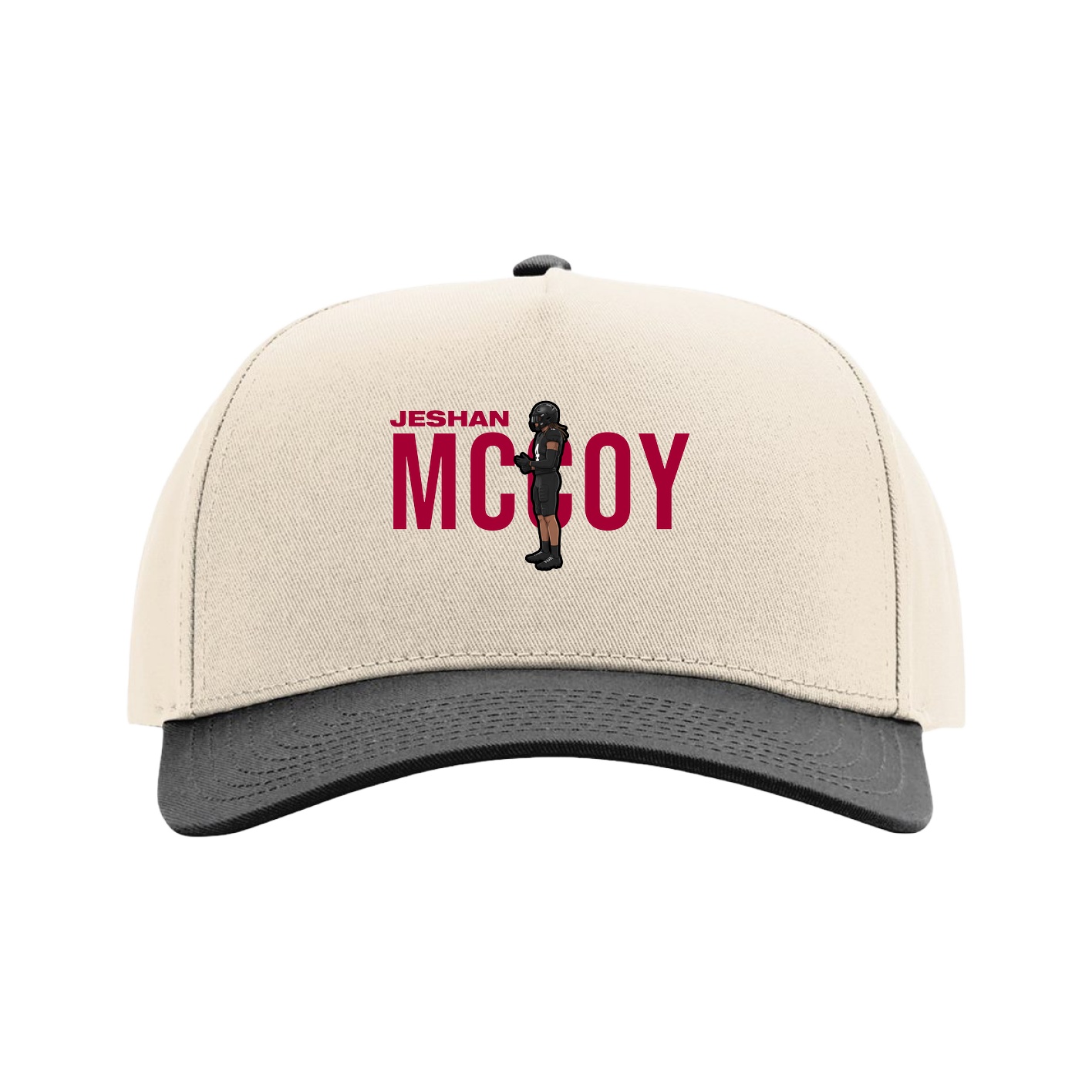 Full Fabric Five-Panel Champ Cap — Player Name in Cream/Black