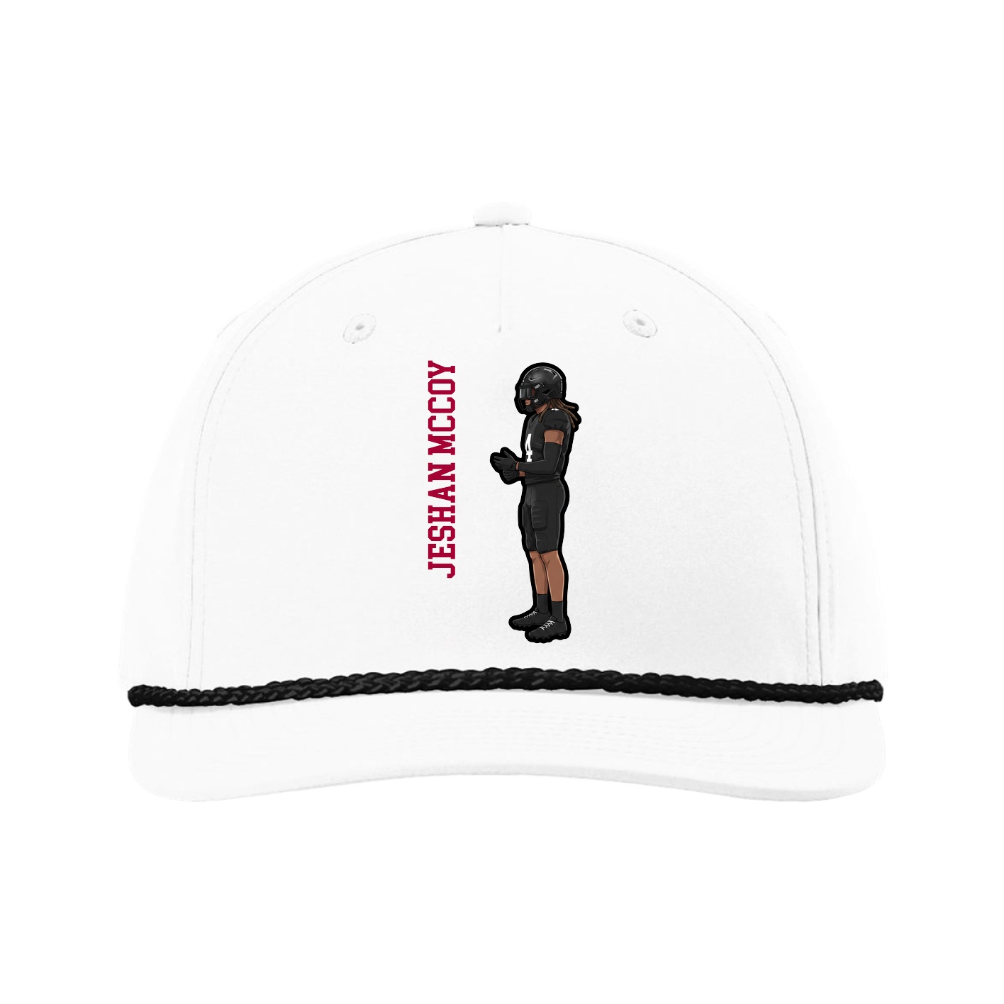 Five-Panel Classic Rope Cap — Name Vertical in White
