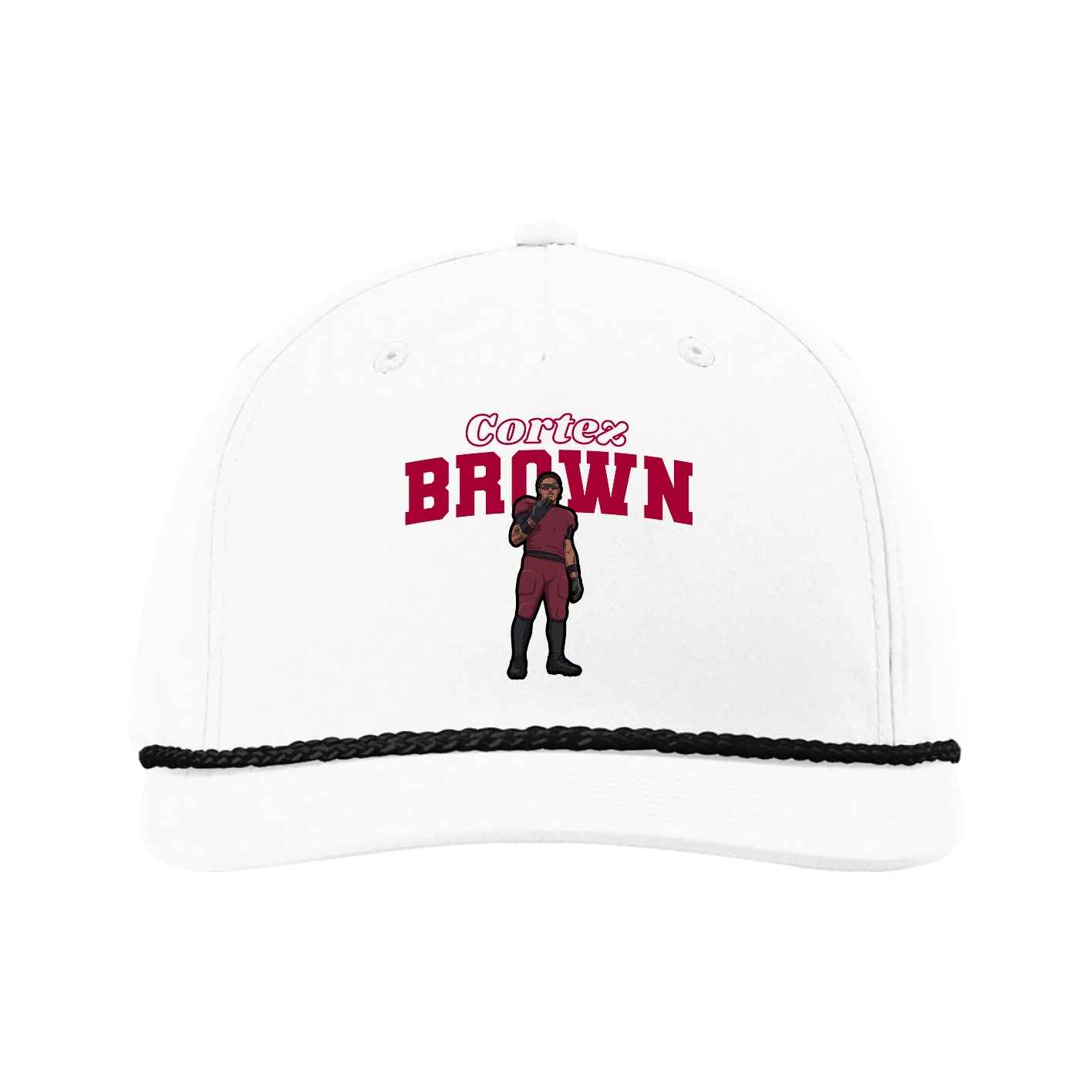 Five-Panel Classic Rope Cap — Name Arch in White