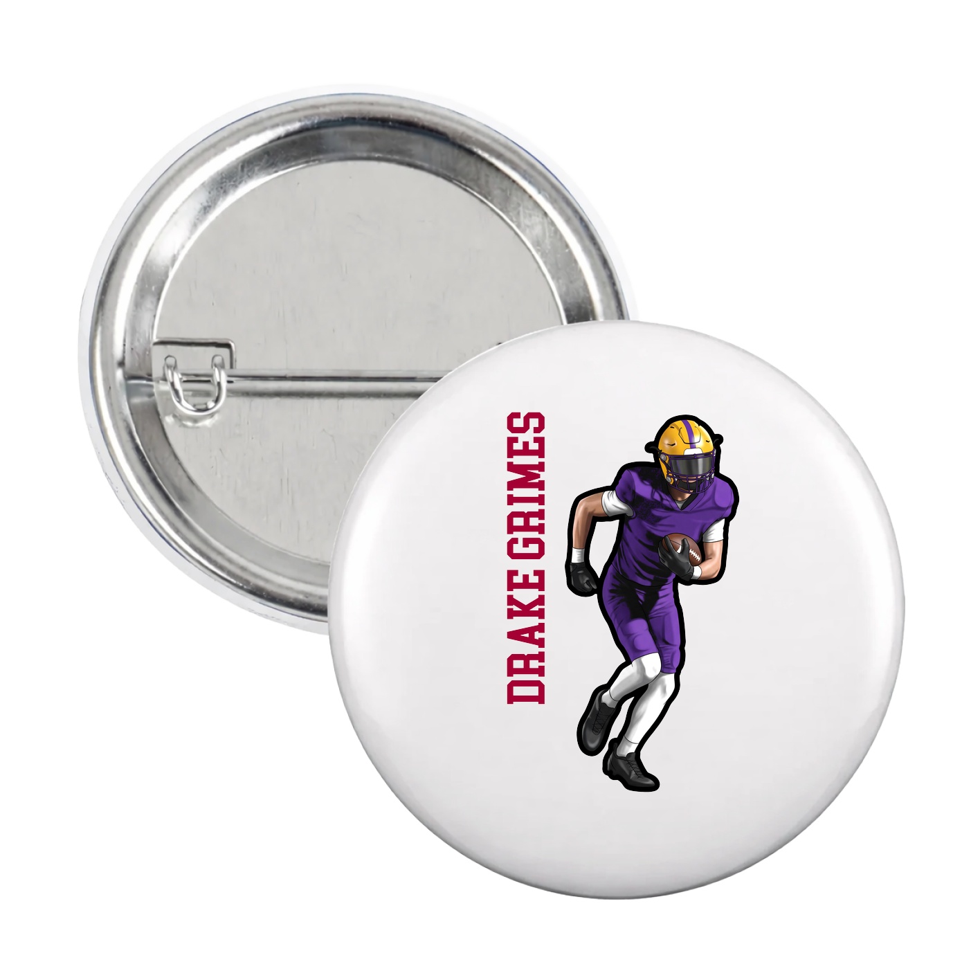 Game Day Button — Name Vertical in White