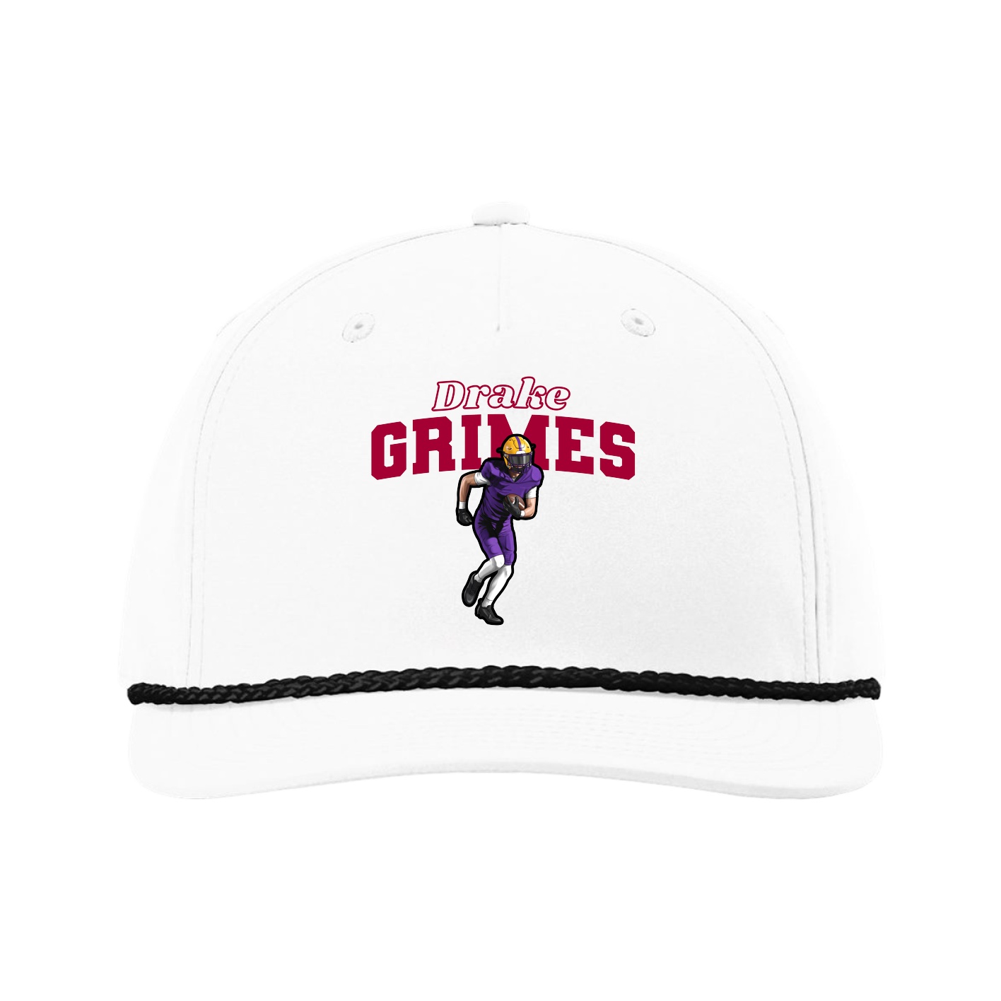 Five-Panel Classic Rope Cap — Name Arch in White