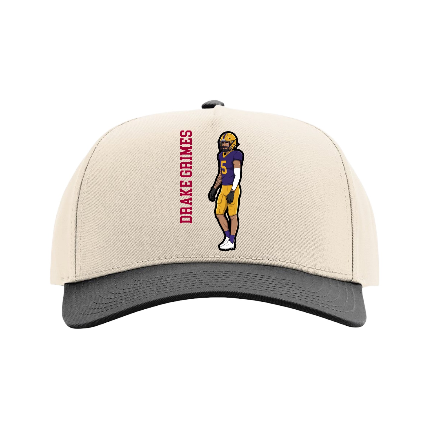 Full Fabric Five-Panel Champ Cap — Name Vertical in Cream/Black