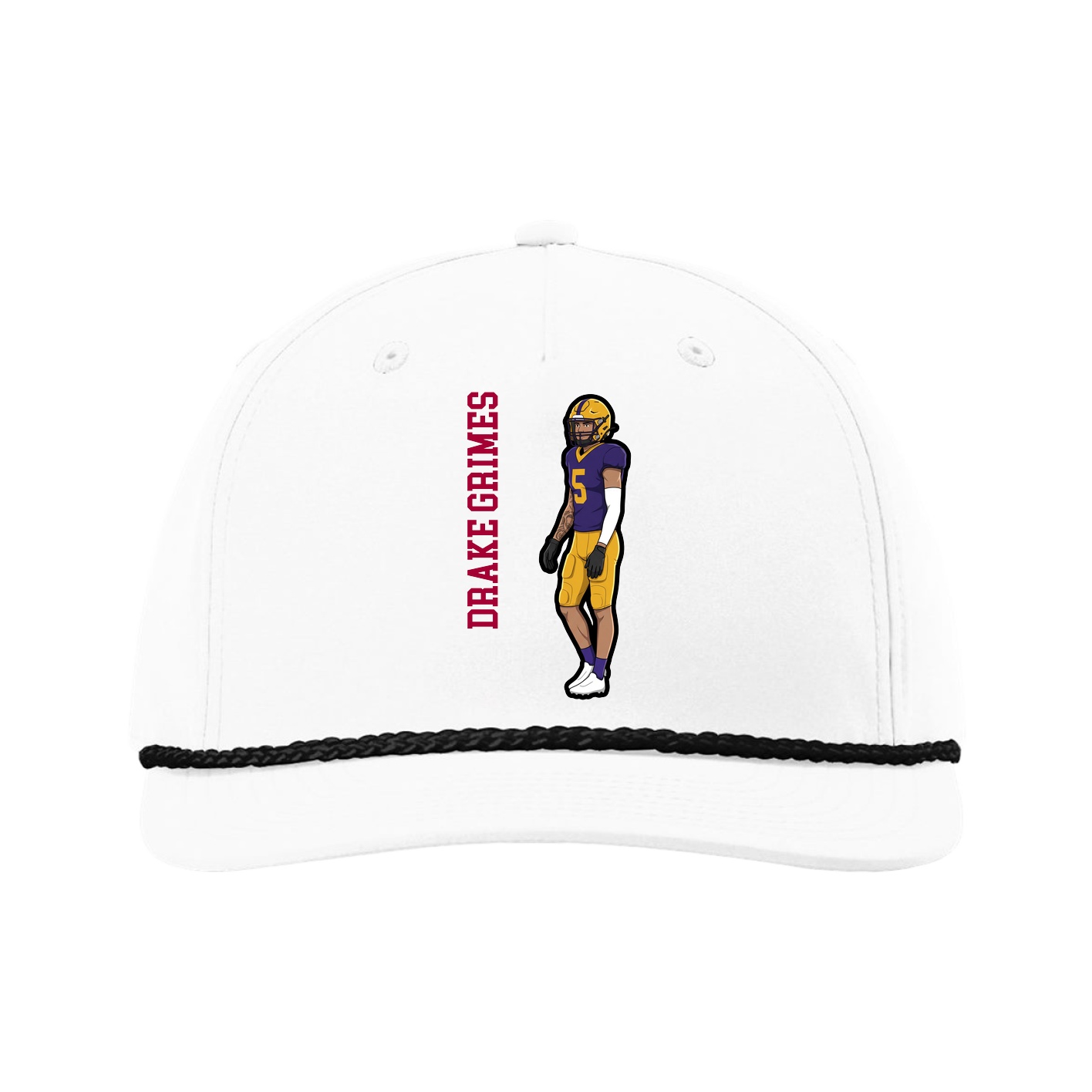 Five-Panel Classic Rope Cap — Name Vertical in White
