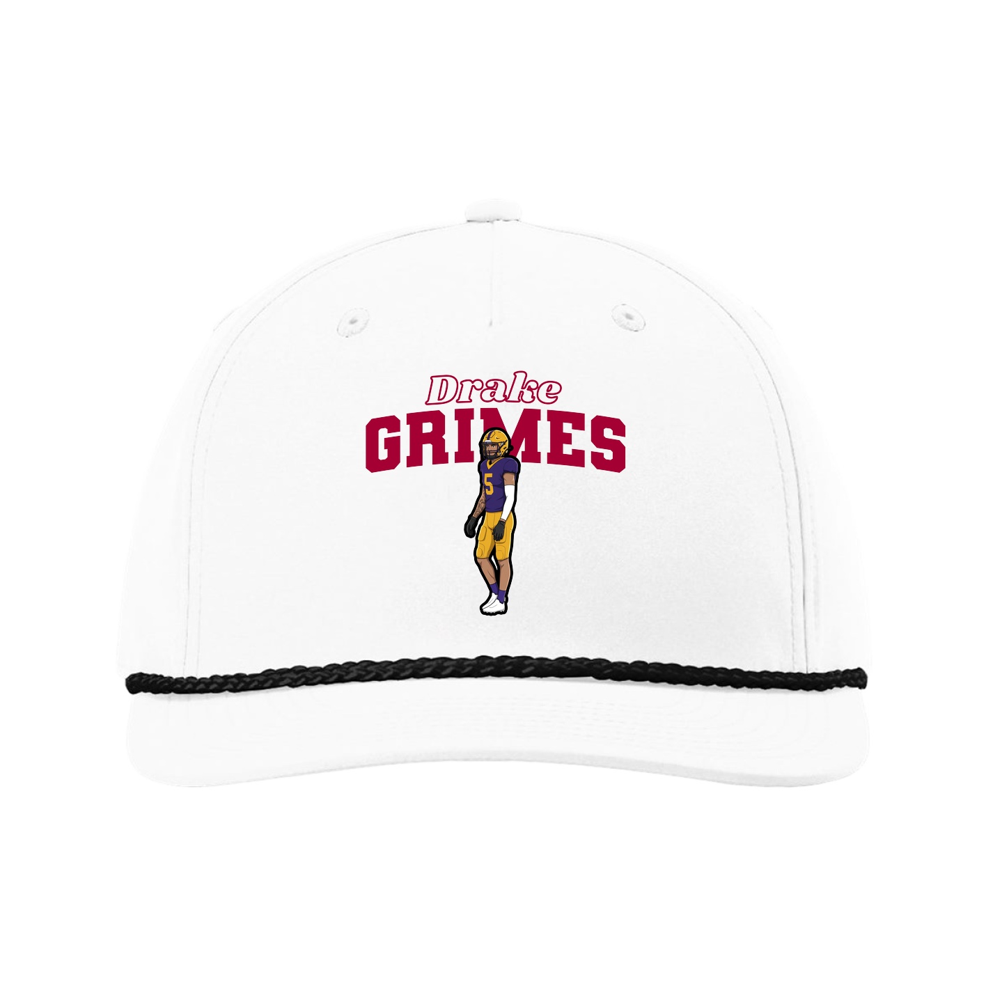 Five-Panel Classic Rope Cap — Name Arch in White