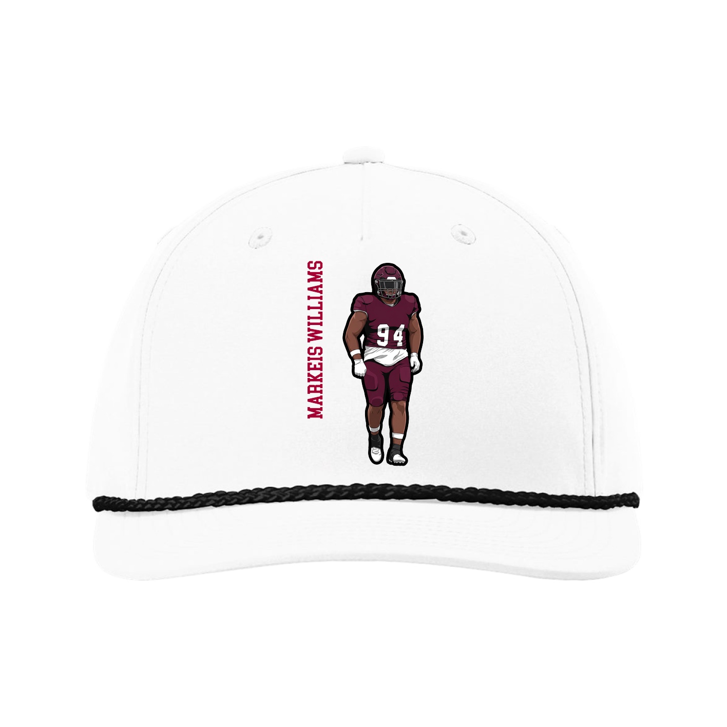 Five-Panel Classic Rope Cap — Name Vertical in White