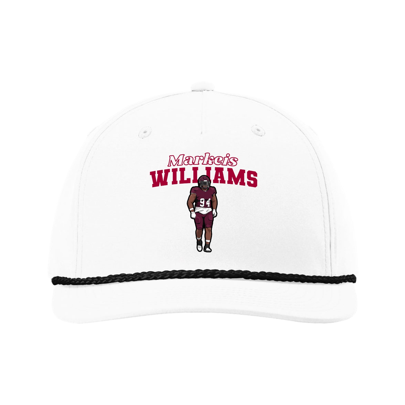 Five-Panel Classic Rope Cap — Name Arch in White