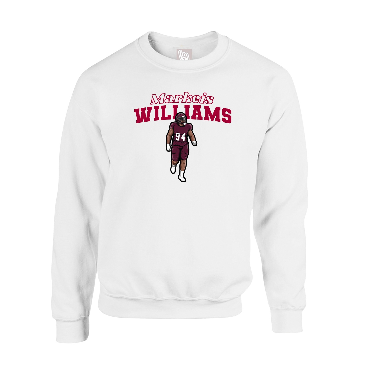 Fleece Crew — Name Arch in White