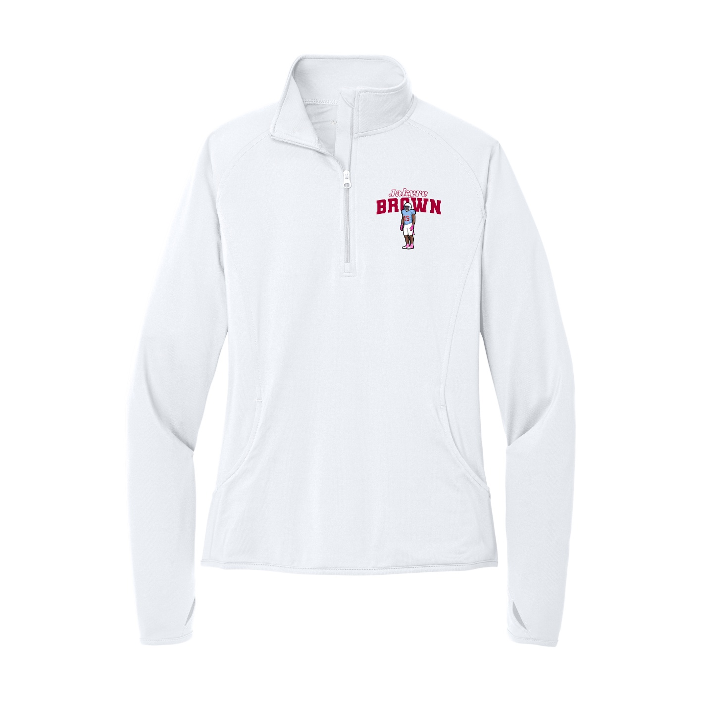 Women's Q-Zip Pullover — Name Arch in White