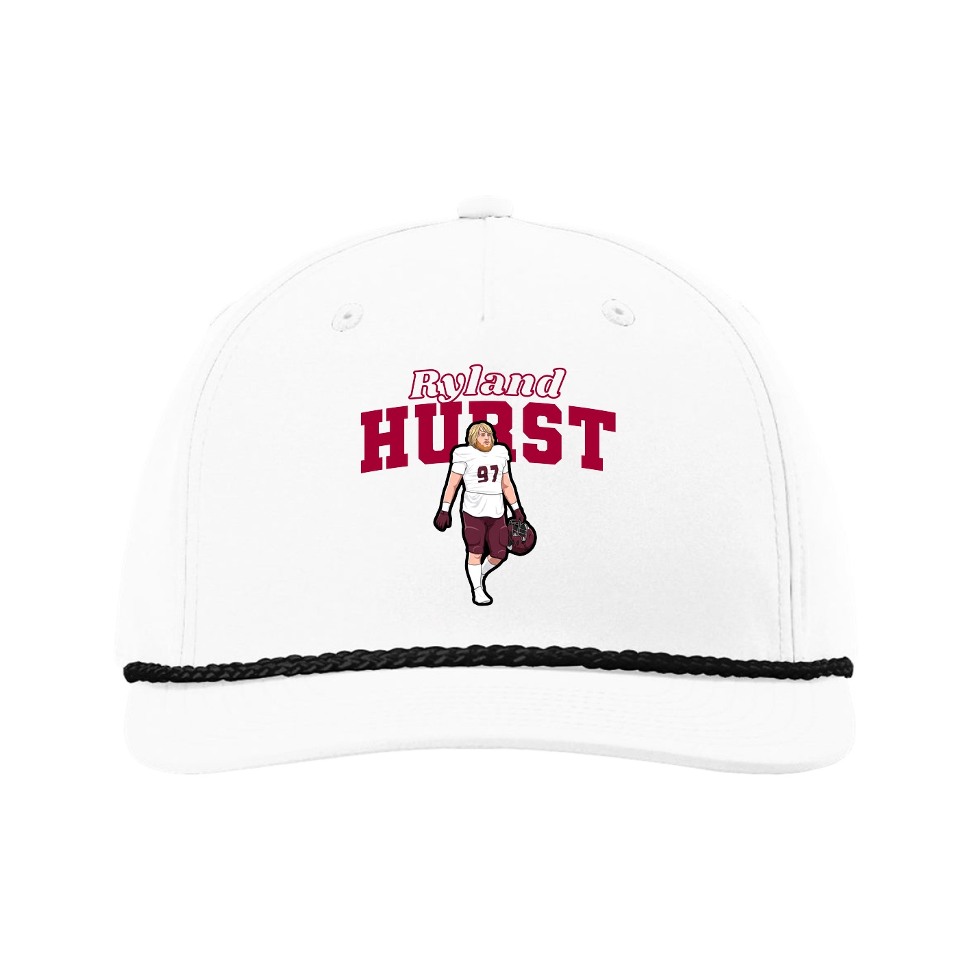 Five-Panel Classic Rope Cap — Name Arch in White
