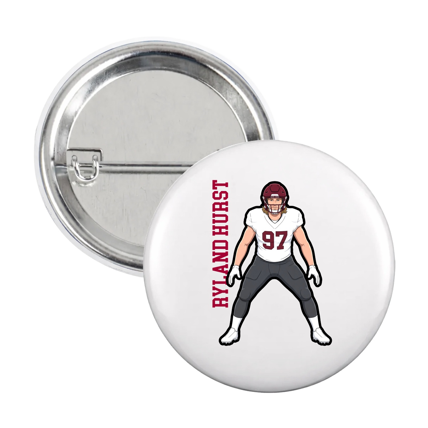Game Day Button — Name Vertical in White
