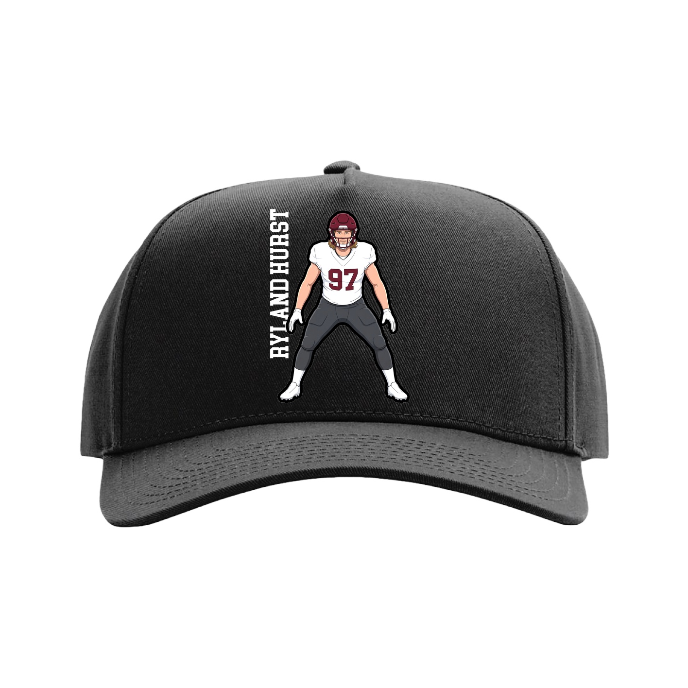 Full Fabric Five-Panel Champ Cap — Name Vertical in Black