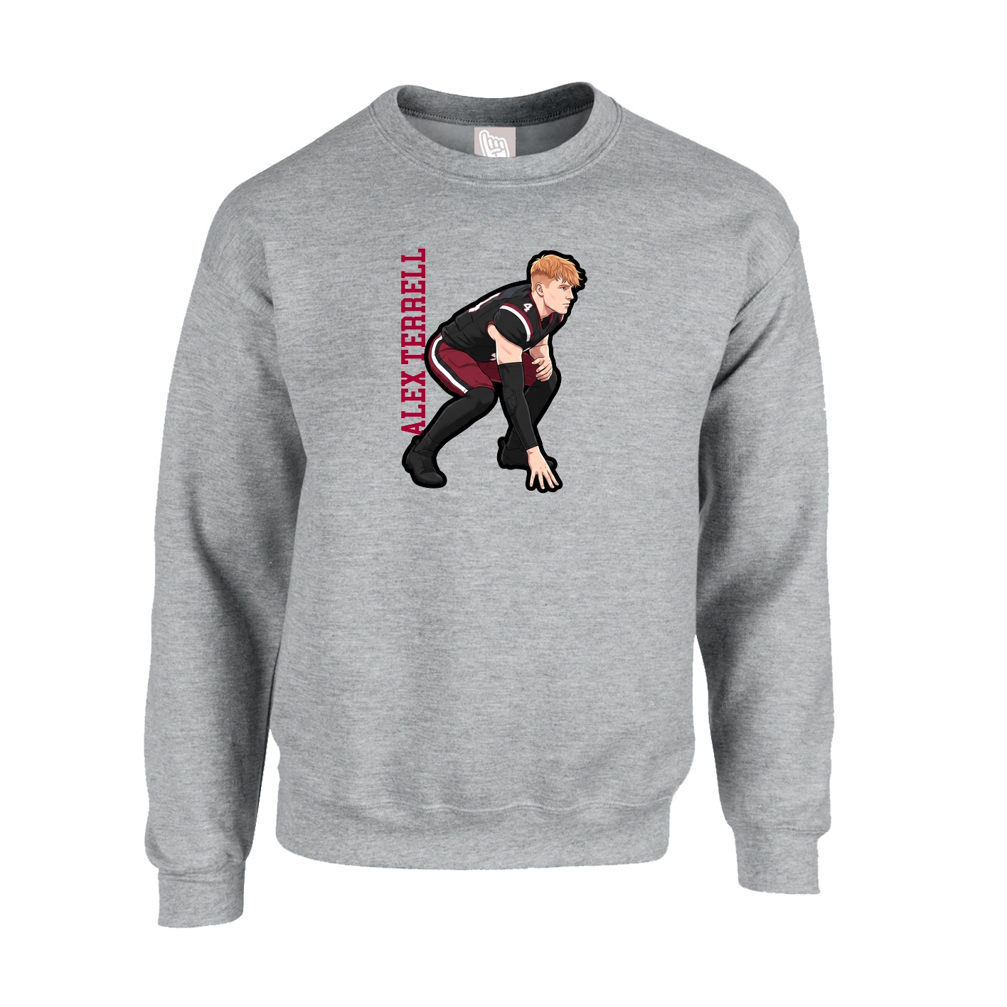 Fleece Crew — Name Vertical in Grey