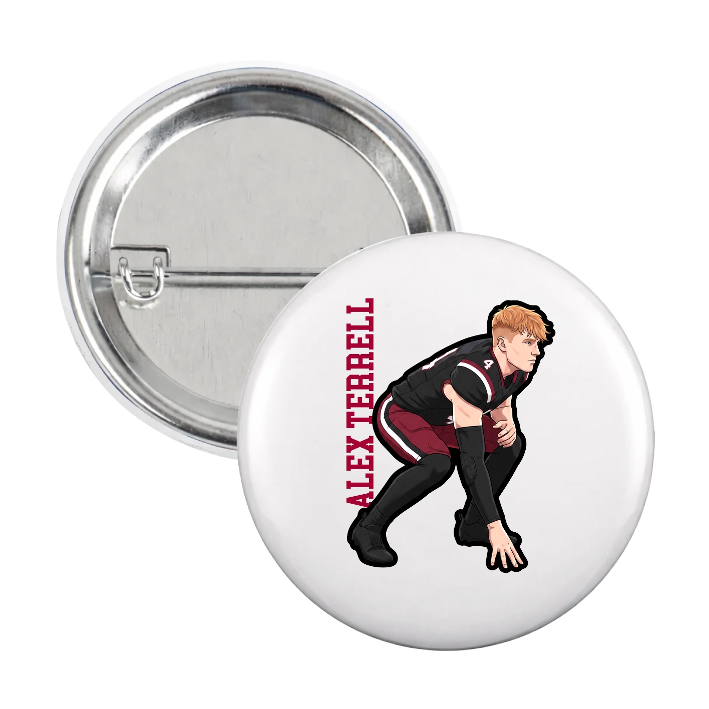 Game Day Button — Name Vertical in White