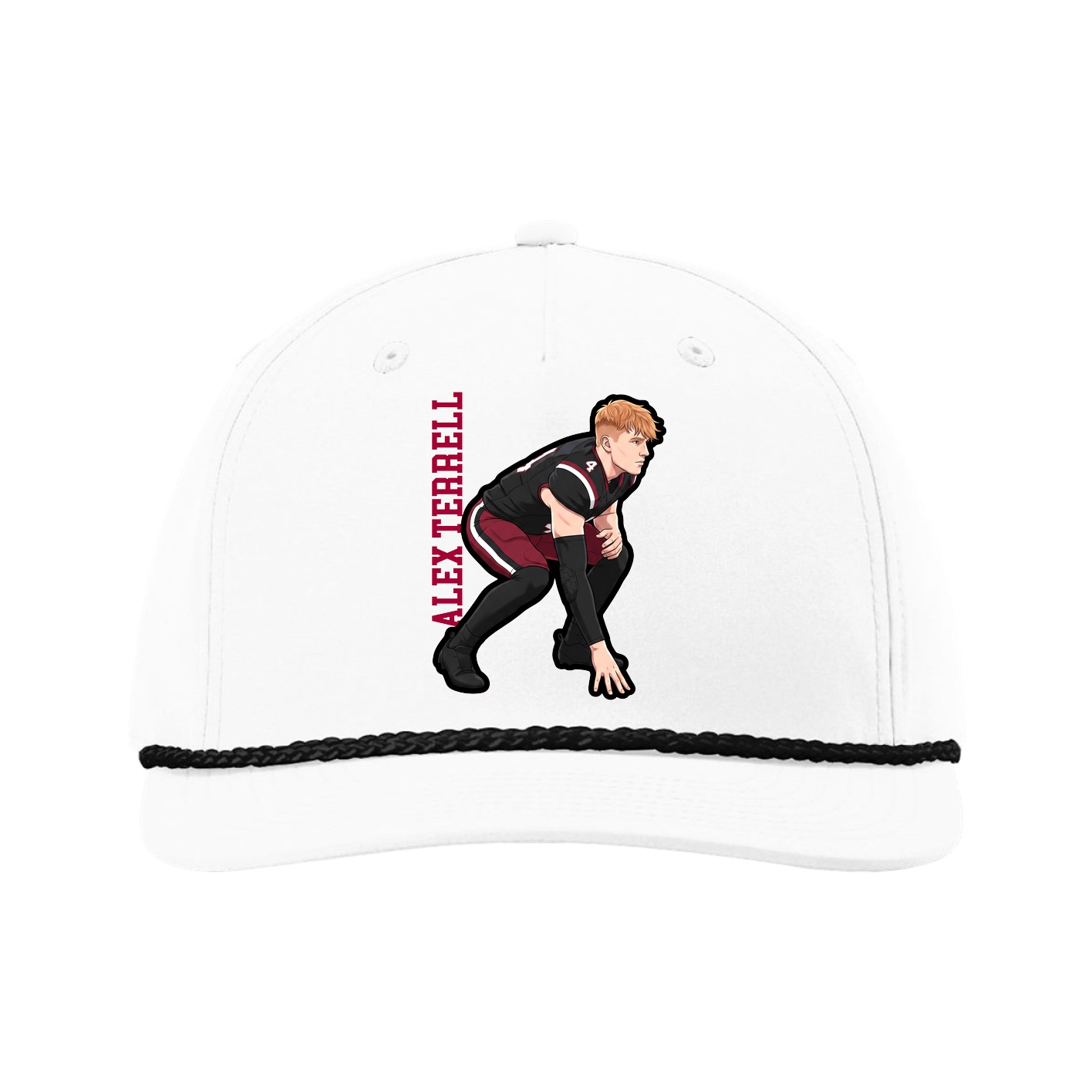 Five-Panel Classic Rope Cap — Name Vertical in White